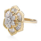 Vintage 14k Yellow Gold 1.2tcw Diamond Geometric Floral Ring