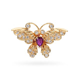 Vintage 14k Yellow Gold Ruby and Diamond Butterfly Pendant