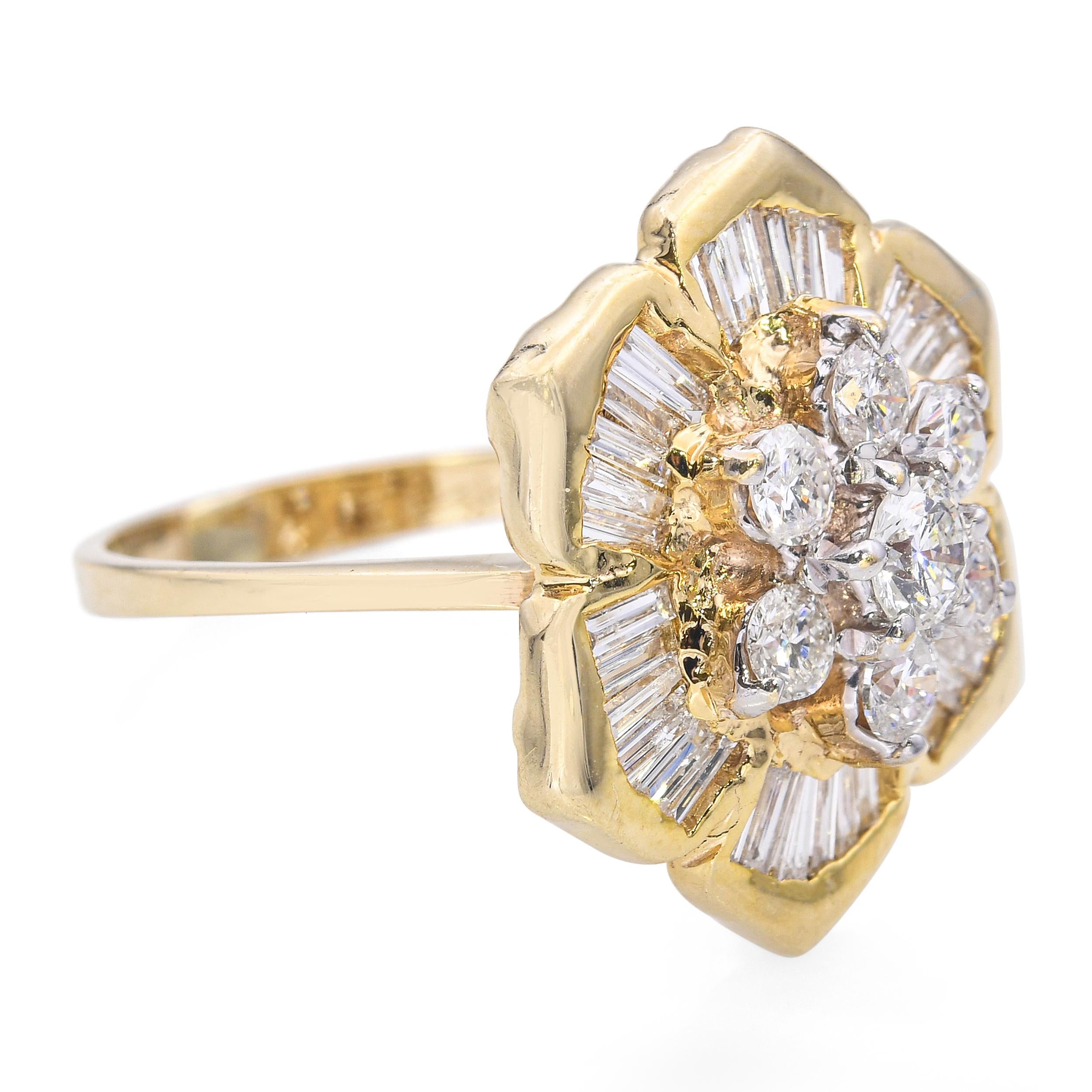 Vintage 14k Yellow Gold 1.2tcw Diamond Geometric Floral Ring