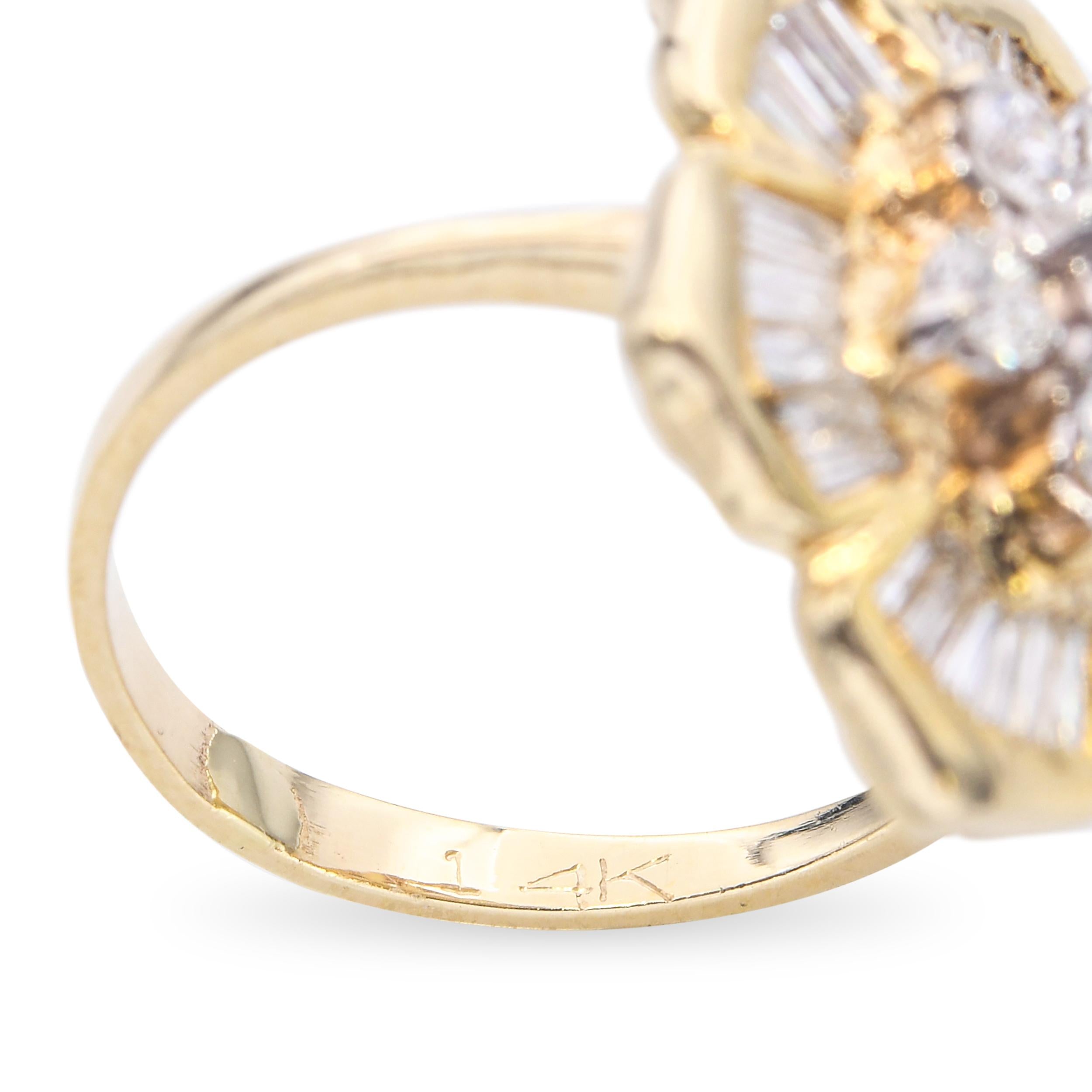 Vintage 14k Yellow Gold 1.2tcw Diamond Geometric Floral Ring