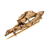 Antique Georgian Yellow Gold Tree Vine and Leaf Motif Pin Brooch with Box