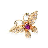 Vintage 14k Yellow Gold Ruby and Diamond Butterfly Pendant