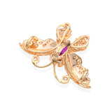 Vintage 14k Yellow Gold Ruby and Diamond Butterfly Pendant
