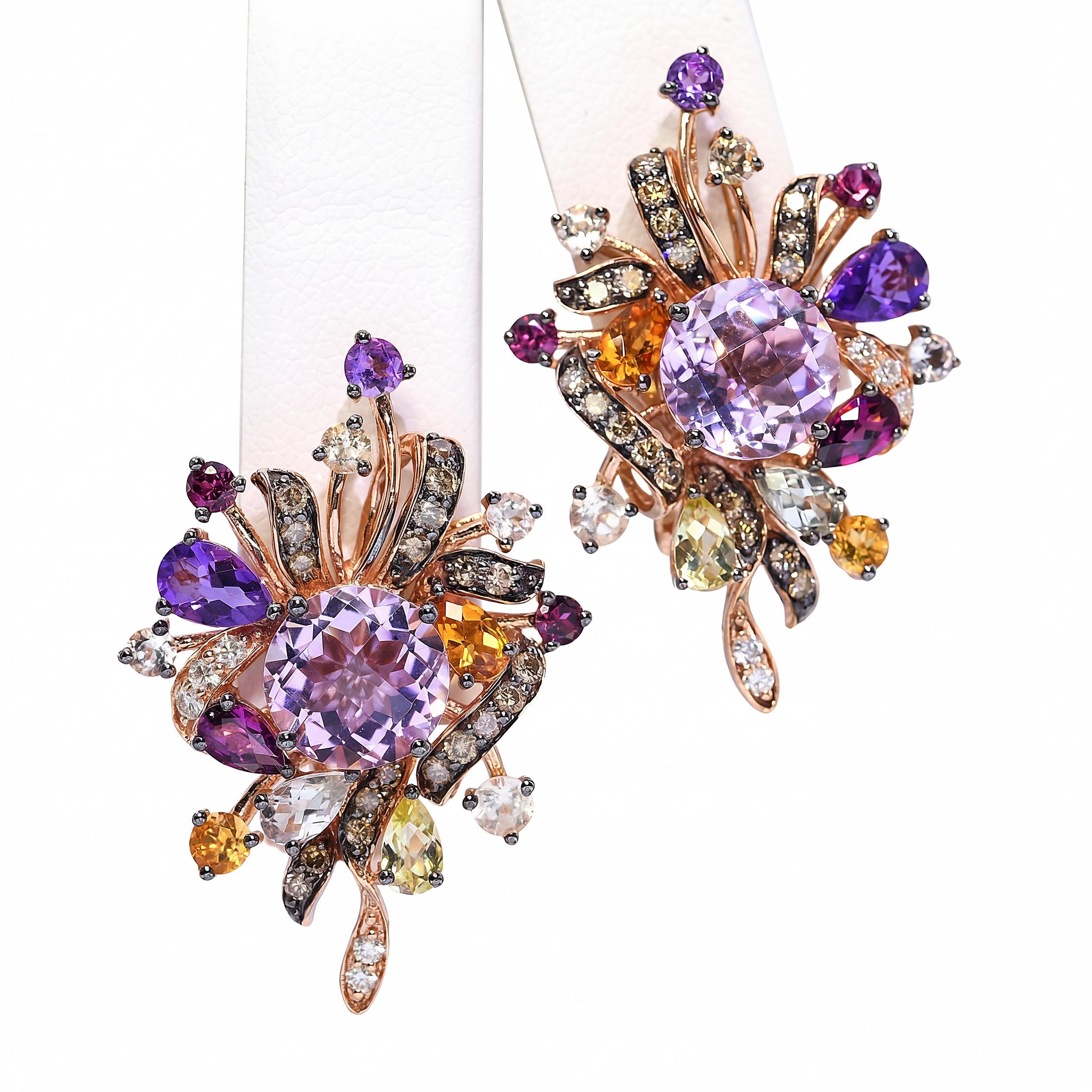 Le Vian 14k Rose Gold Crazy Collection Amethyst and Multi Gemstone Earrings