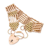 Antique 9K Rose Gold Gate Link Bracelet with Heart Padlock