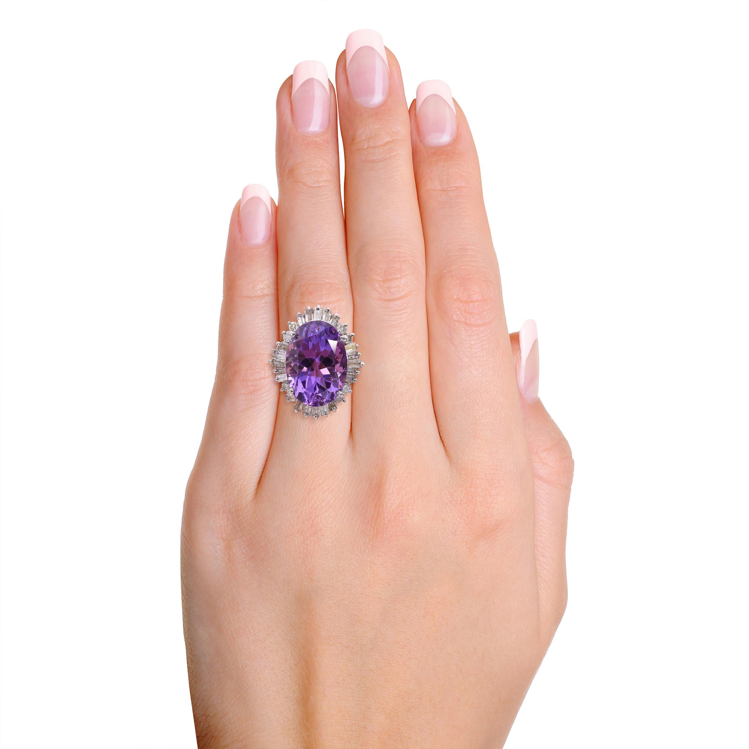 Vintage 14k White Gold 12.07ct Amethyst and 1.62tcw Diamond Ballerina Ring