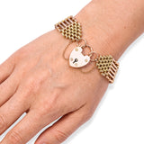 Antique 9K Rose Gold Gate Link Bracelet with Heart Padlock