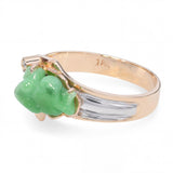 Vintage 18k Yellow Gold Jadeite Jade Frog and Diamond Ring