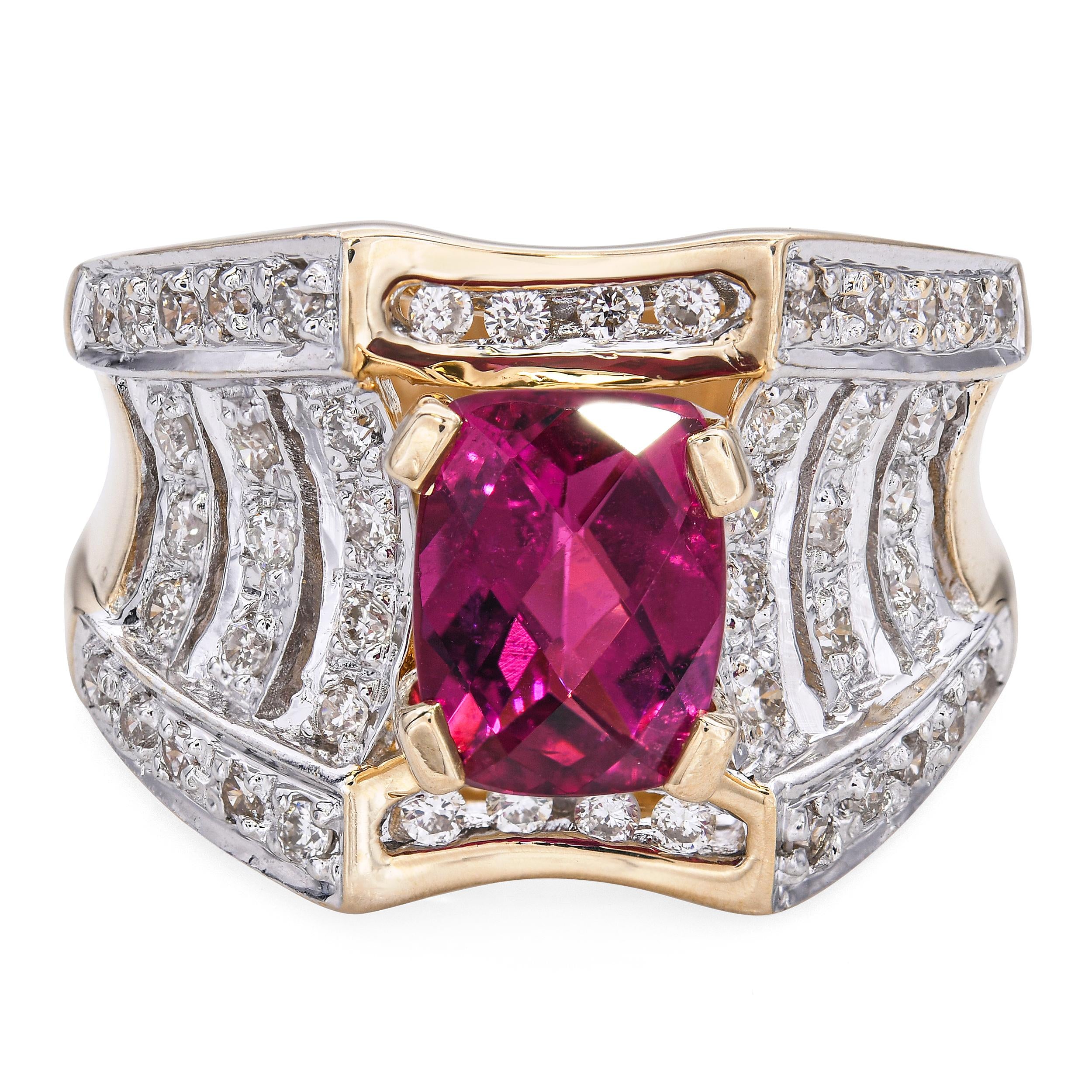 Laura Ramsey Yellow Gold Rubellite Tourmaline and Diamond Ring