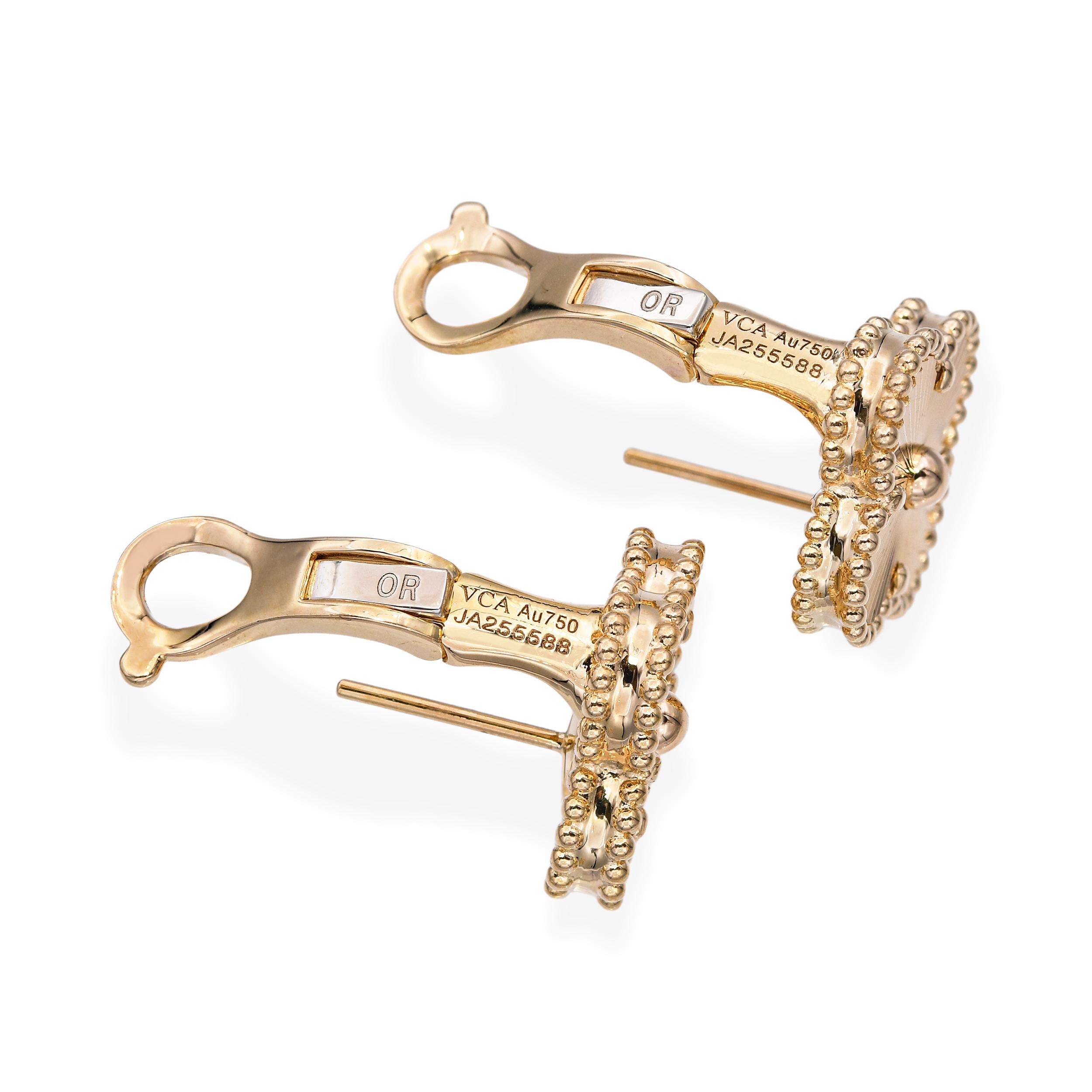 Van Cleef & Arpels 18k Yellow Gold Alhambra Guilloche Earrings
