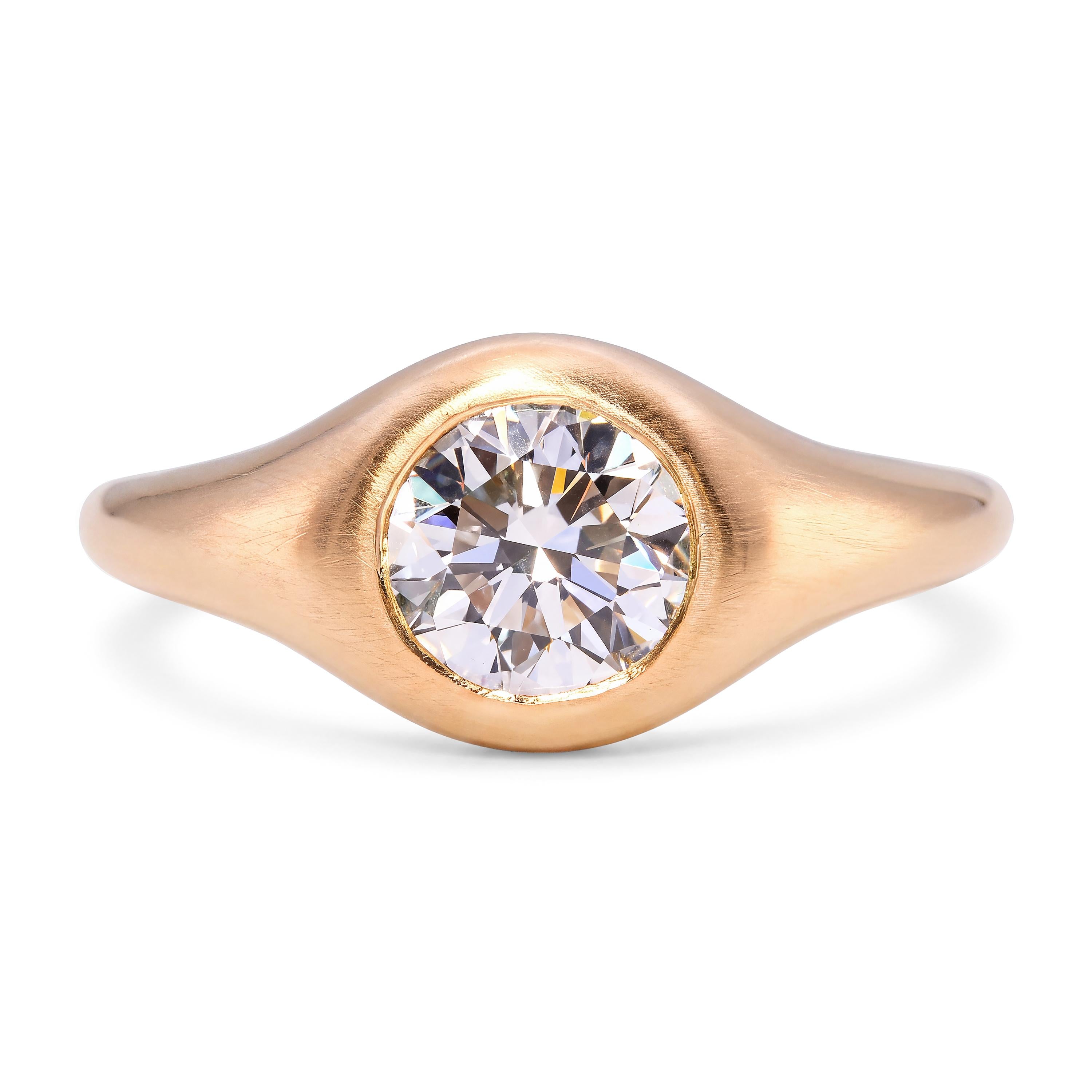 18k Satin Yellow Gold Flush Set GIA 0.96ct G VVS1 Diamond Ring