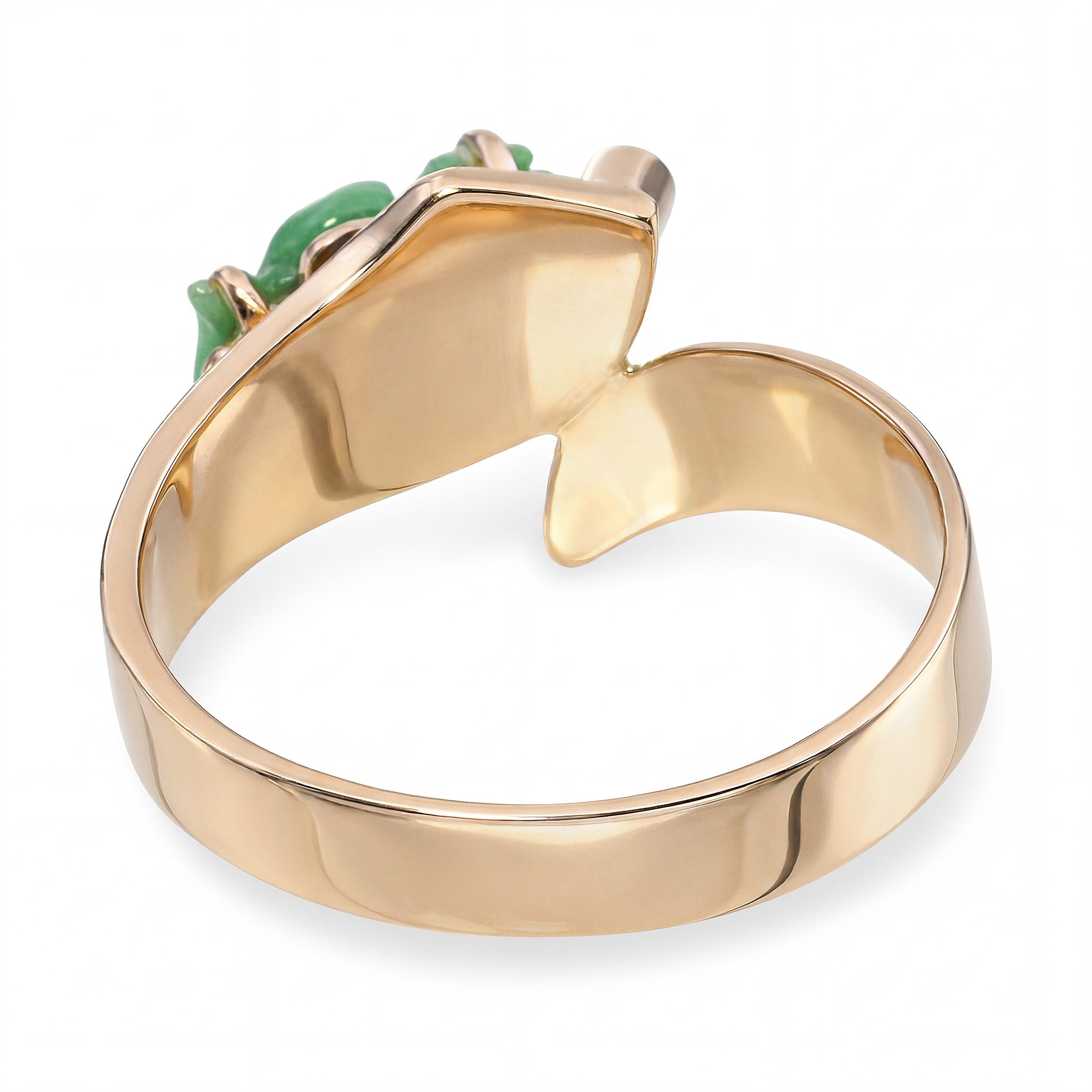 Vintage 18k Yellow Gold Jadeite Jade Frog and Diamond Ring