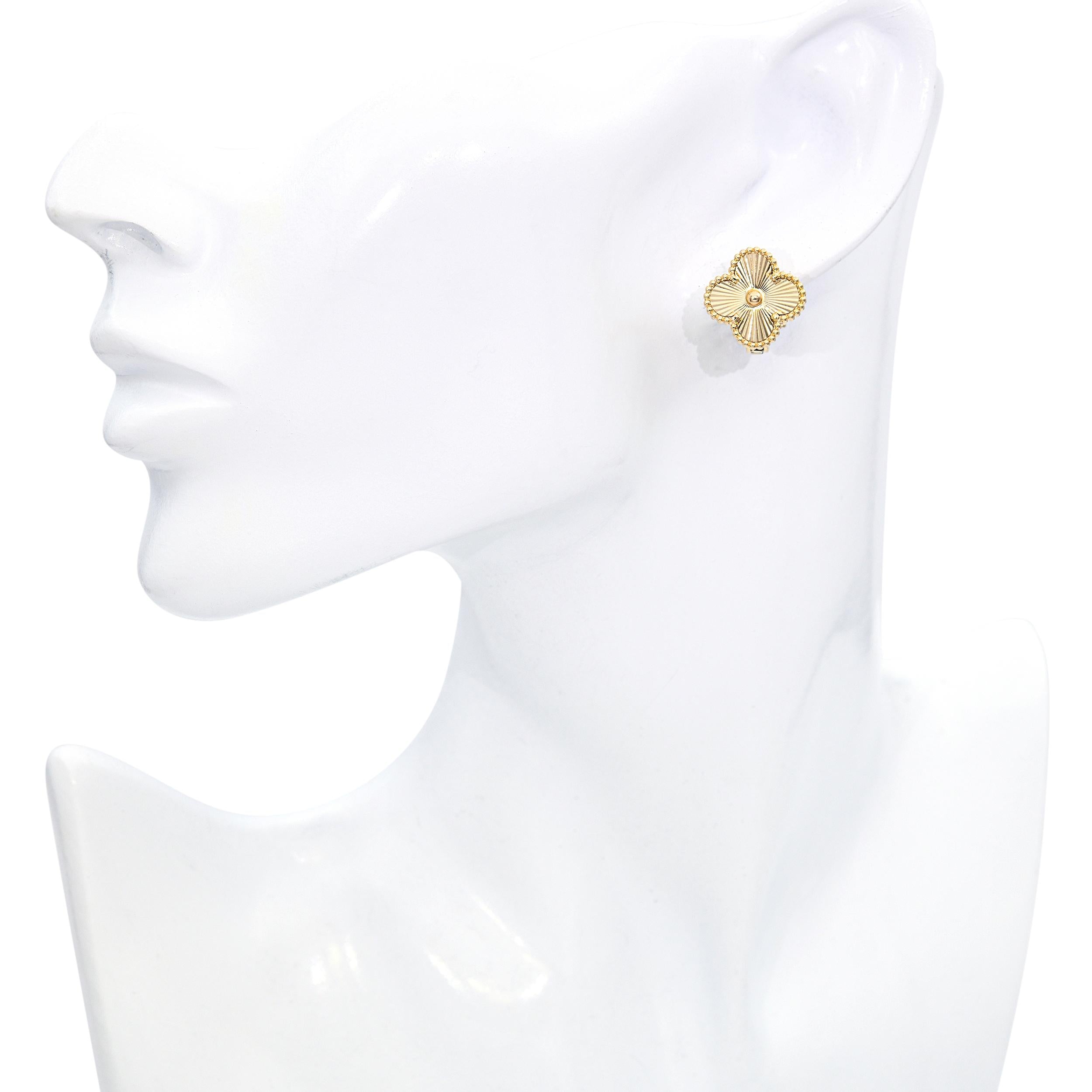 Van Cleef & Arpels 18k Yellow Gold Alhambra Guilloche Earrings