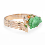 Vintage 18k Yellow Gold Jadeite Jade Frog and Diamond Ring