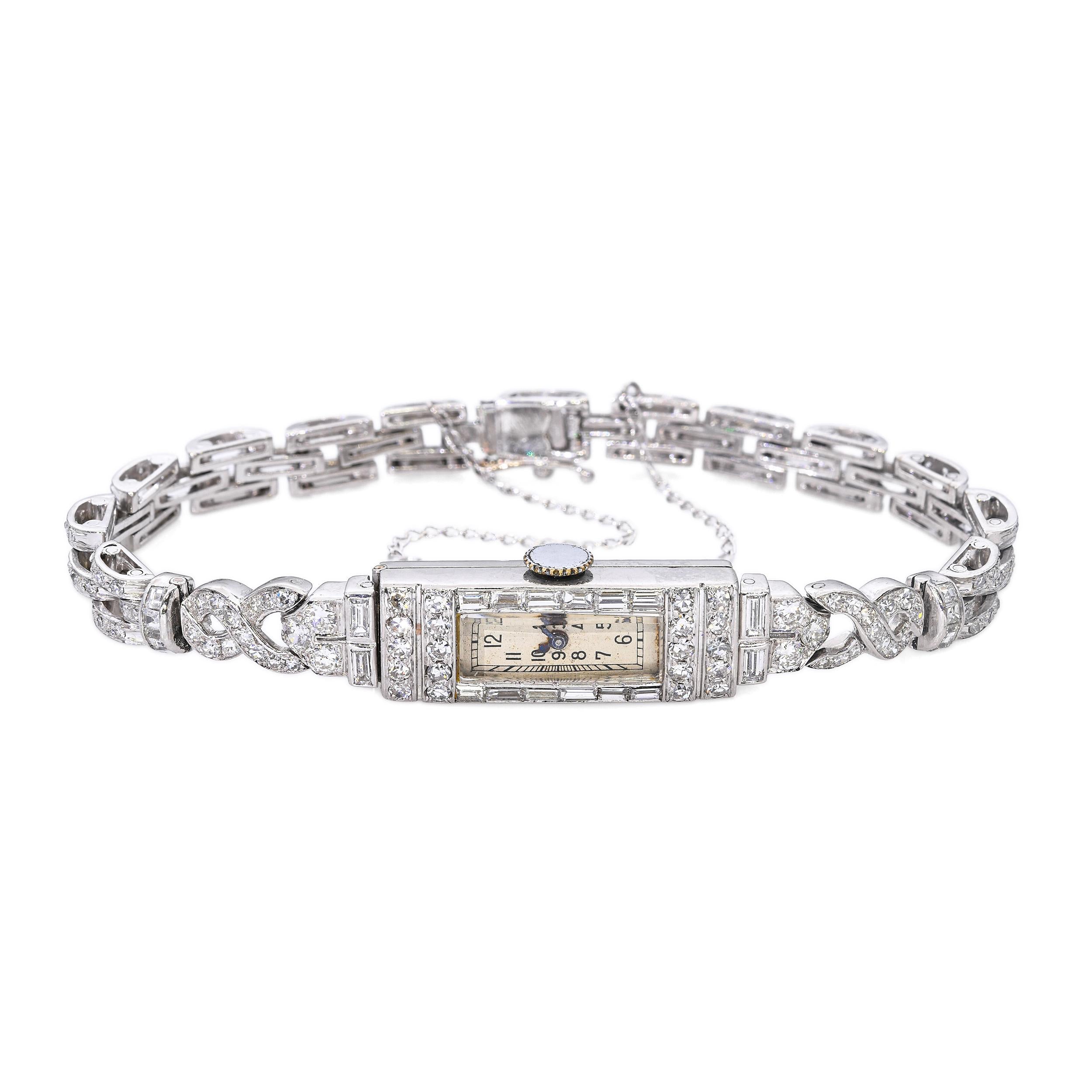 Antique Art Deco Platinum Glycine 4.41tcw Diamond Handwind Ladies Watch