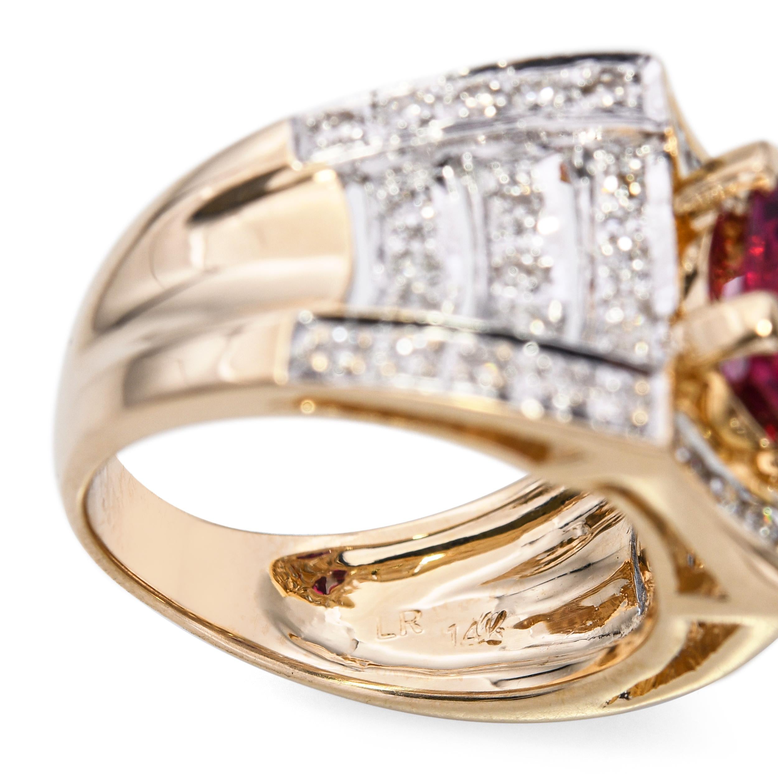 Laura Ramsey Yellow Gold Rubellite Tourmaline and Diamond Ring