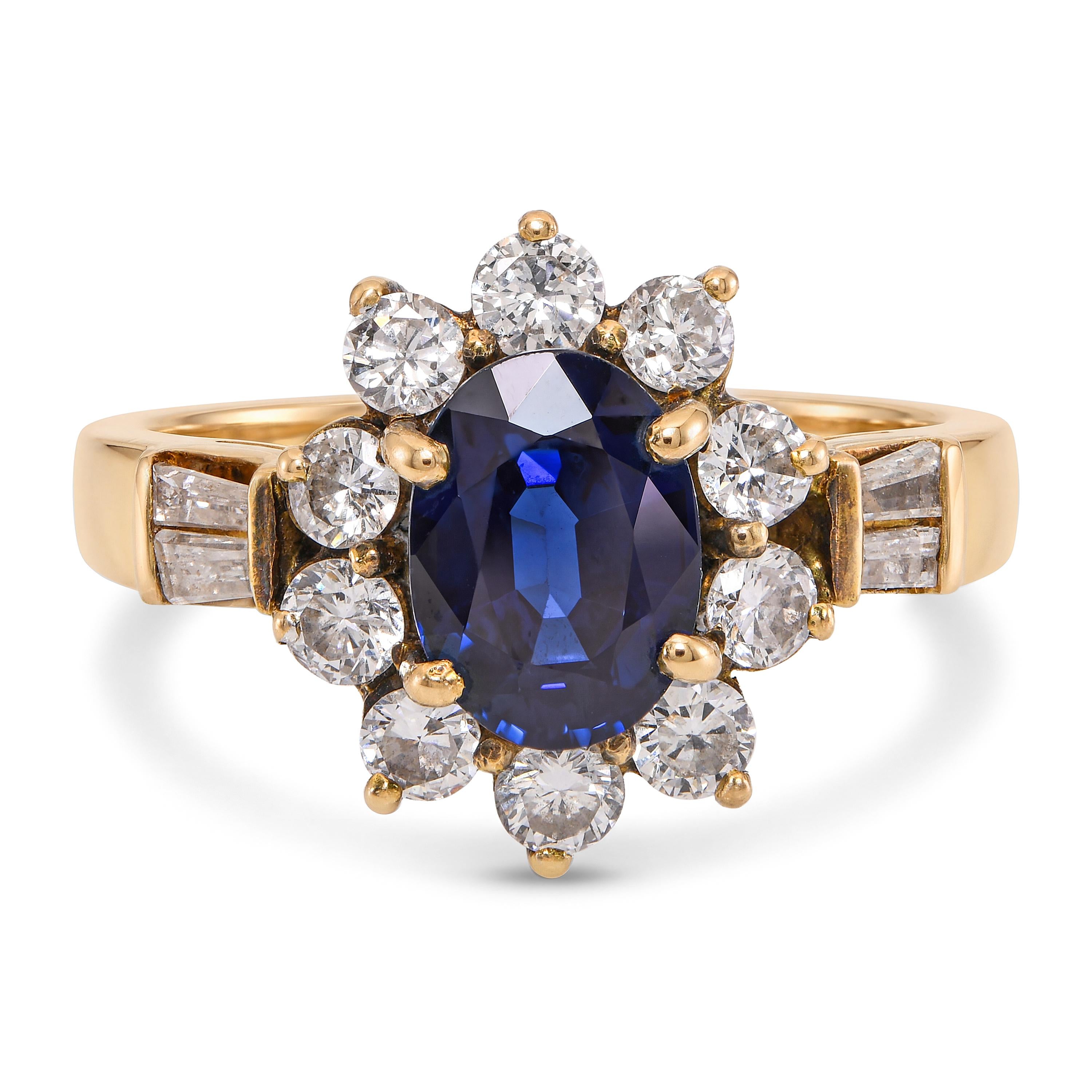 Vintage 18k Yellow Gold Sapphire and Diamond Halo Ring