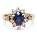 Vintage 18k Yellow Gold Sapphire and Diamond Halo Ring