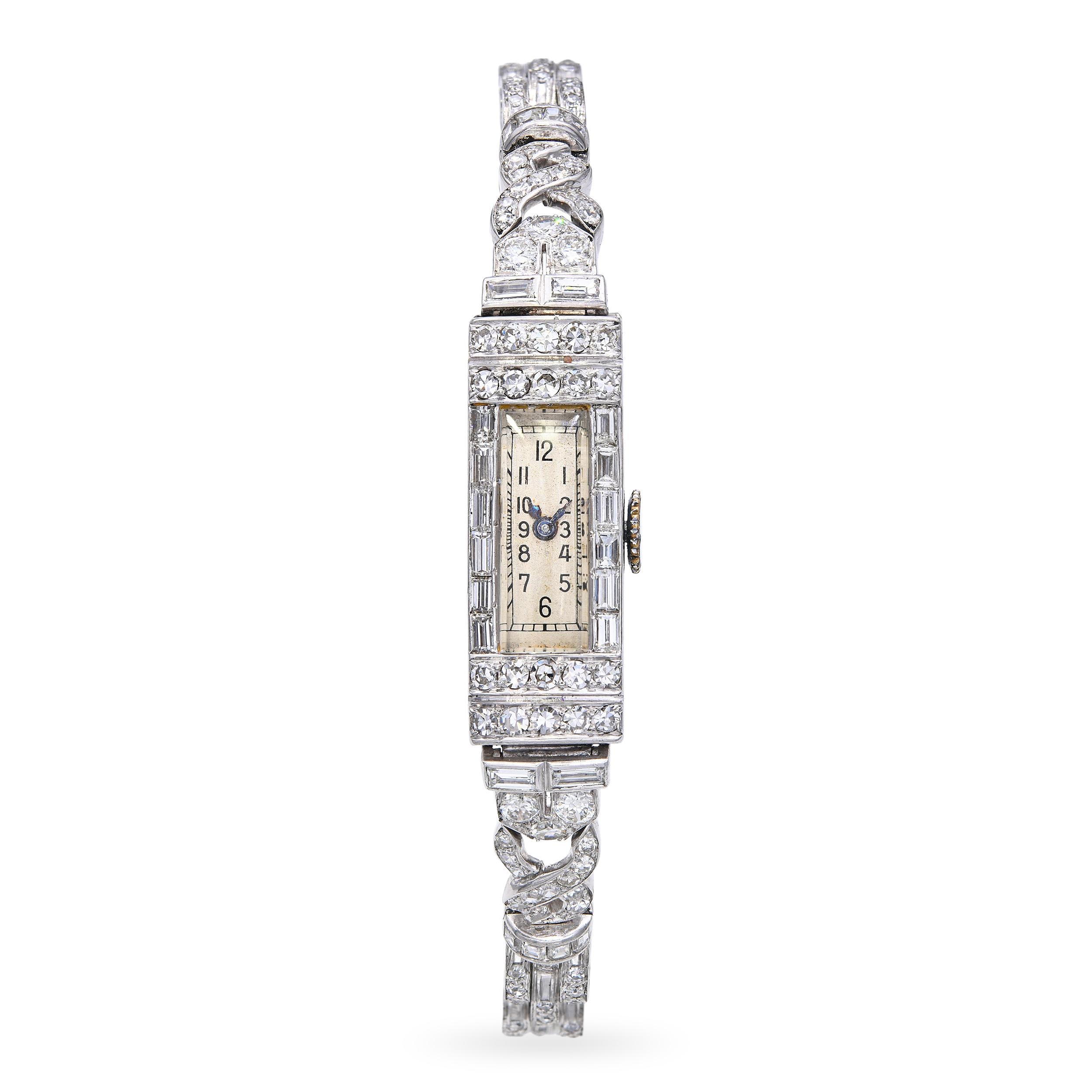 Antique Art Deco Platinum Glycine 4.41tcw Diamond Handwind Ladies Watch