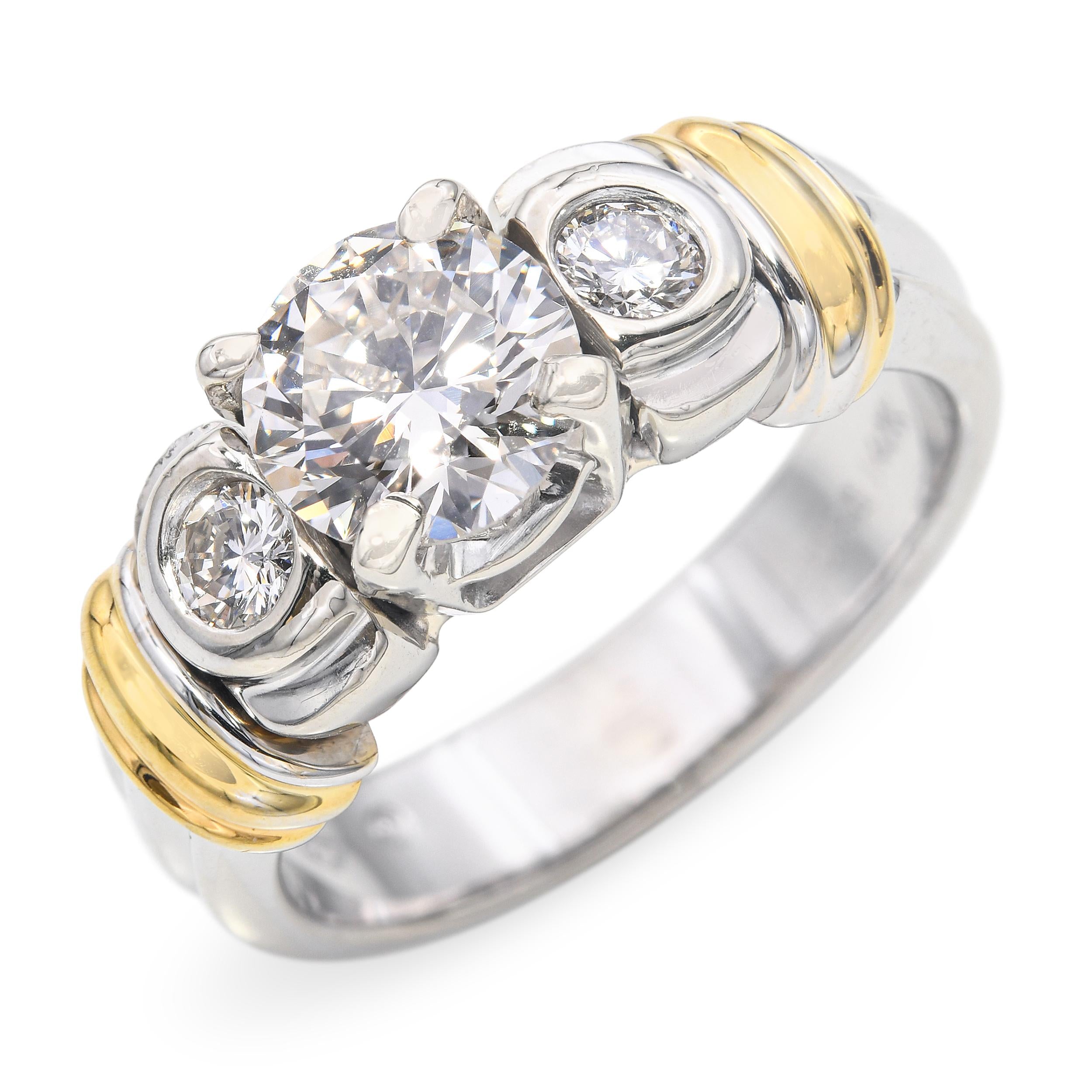 Vintage 14k Two Tone White Gold 1.33tcw L Vs2 GIA Diamond Ring