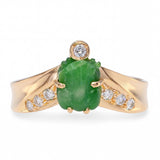Vintage 22k Yellow Gold Carved Jadeite Frog and Diamond Ring