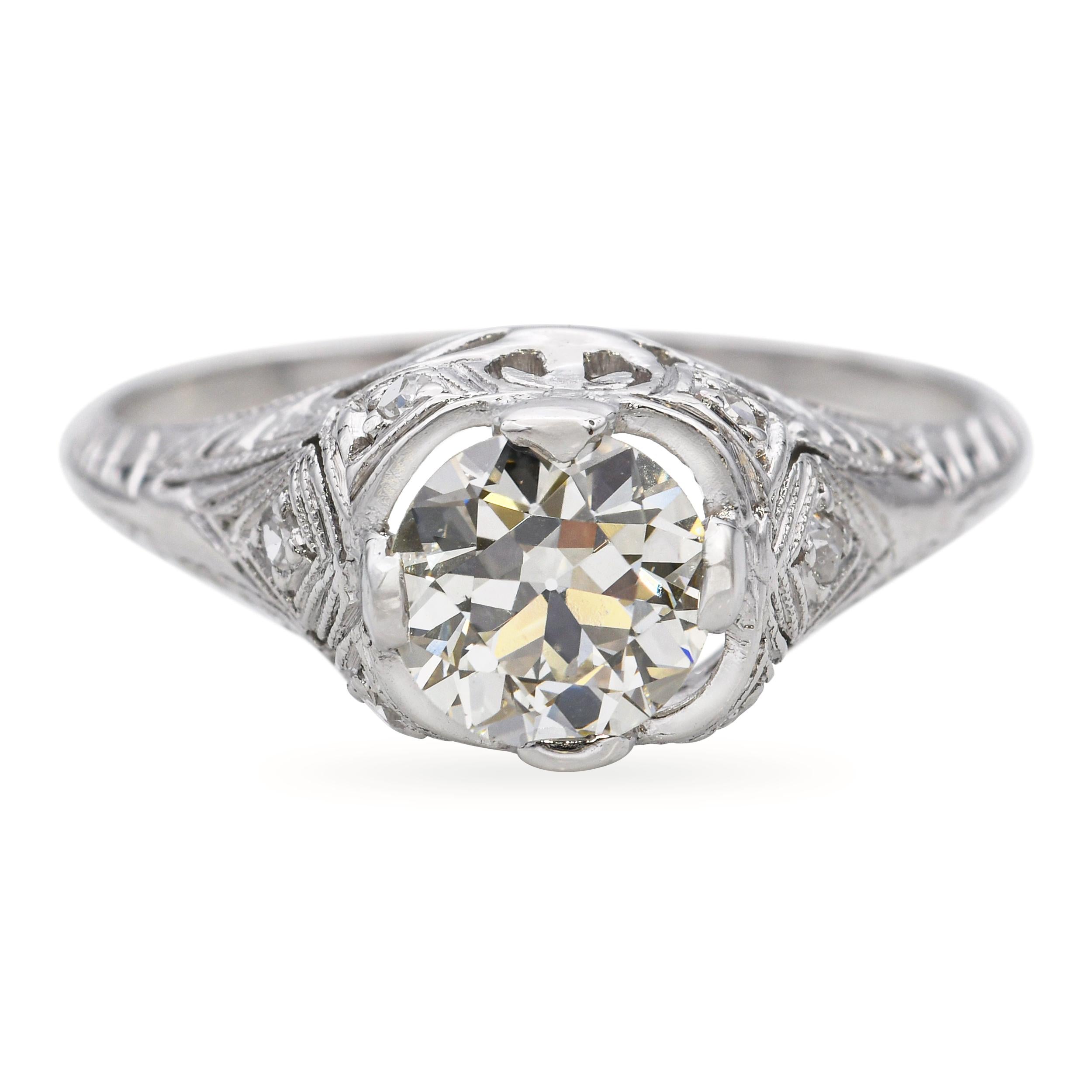 Antique Platinum 0.91ct L SI1 Diamond Engagement Ring GIA