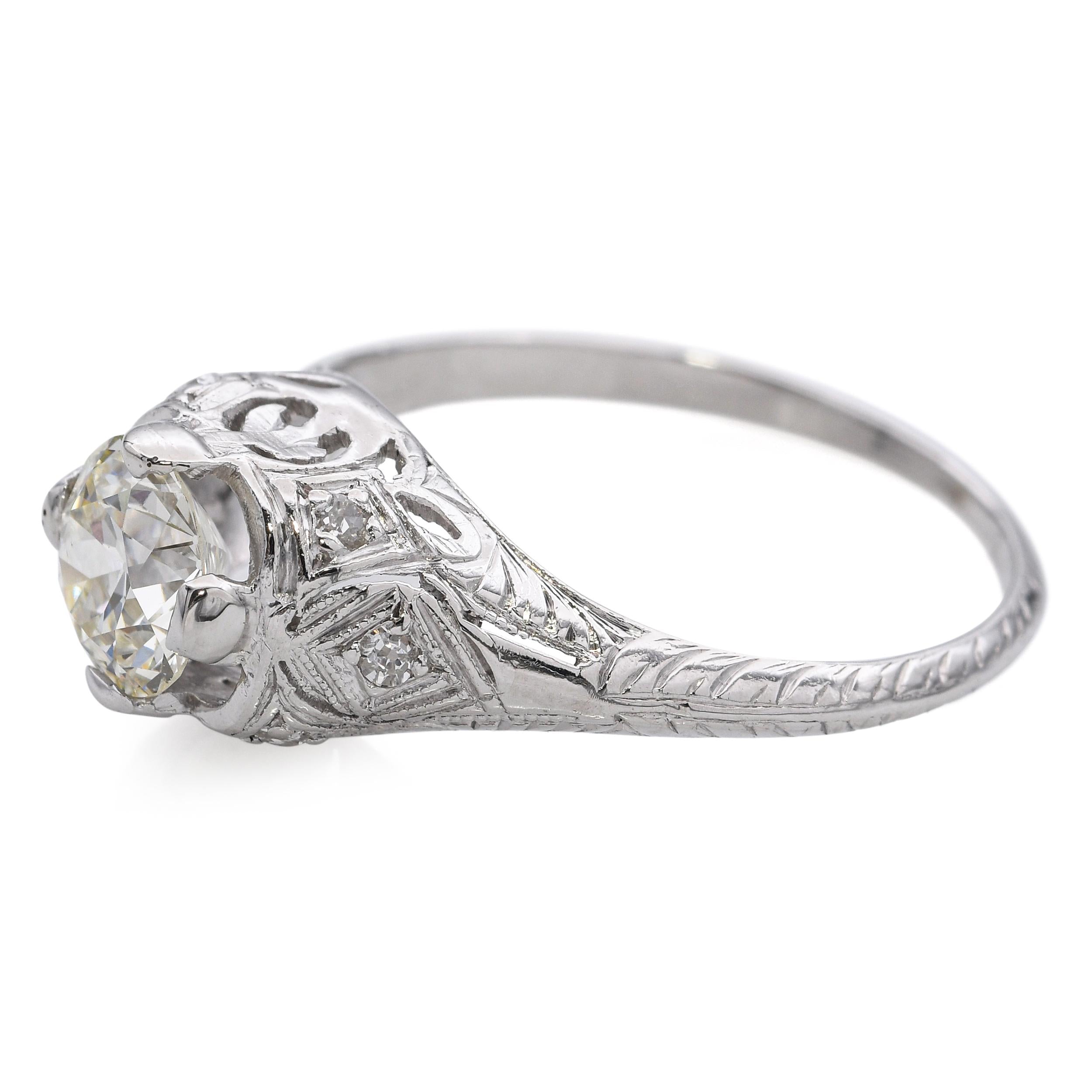 Antique Platinum 0.91ct L SI1 Diamond Engagement Ring GIA