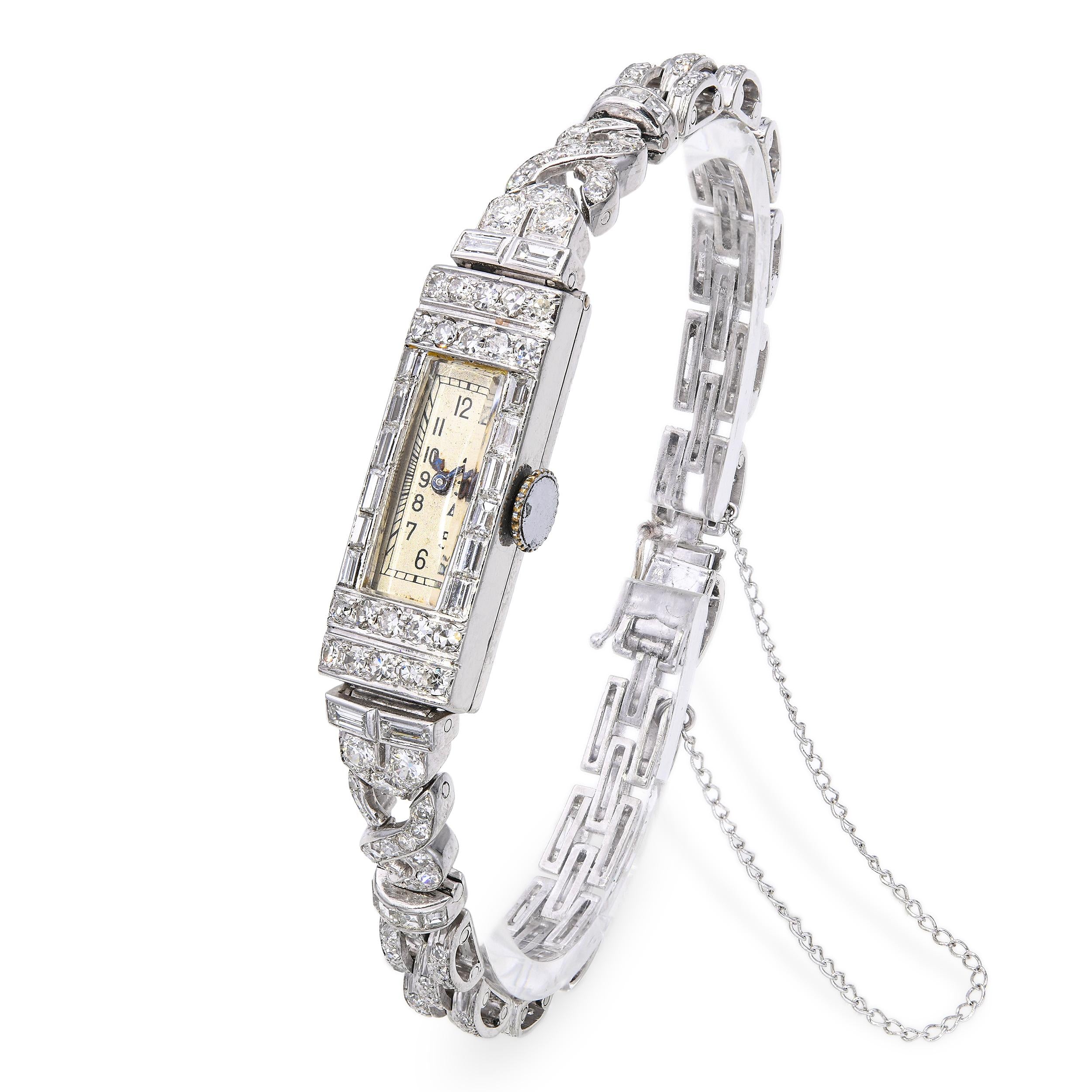 Antique Art Deco Platinum Glycine 4.41tcw Diamond Handwind Ladies Watch
