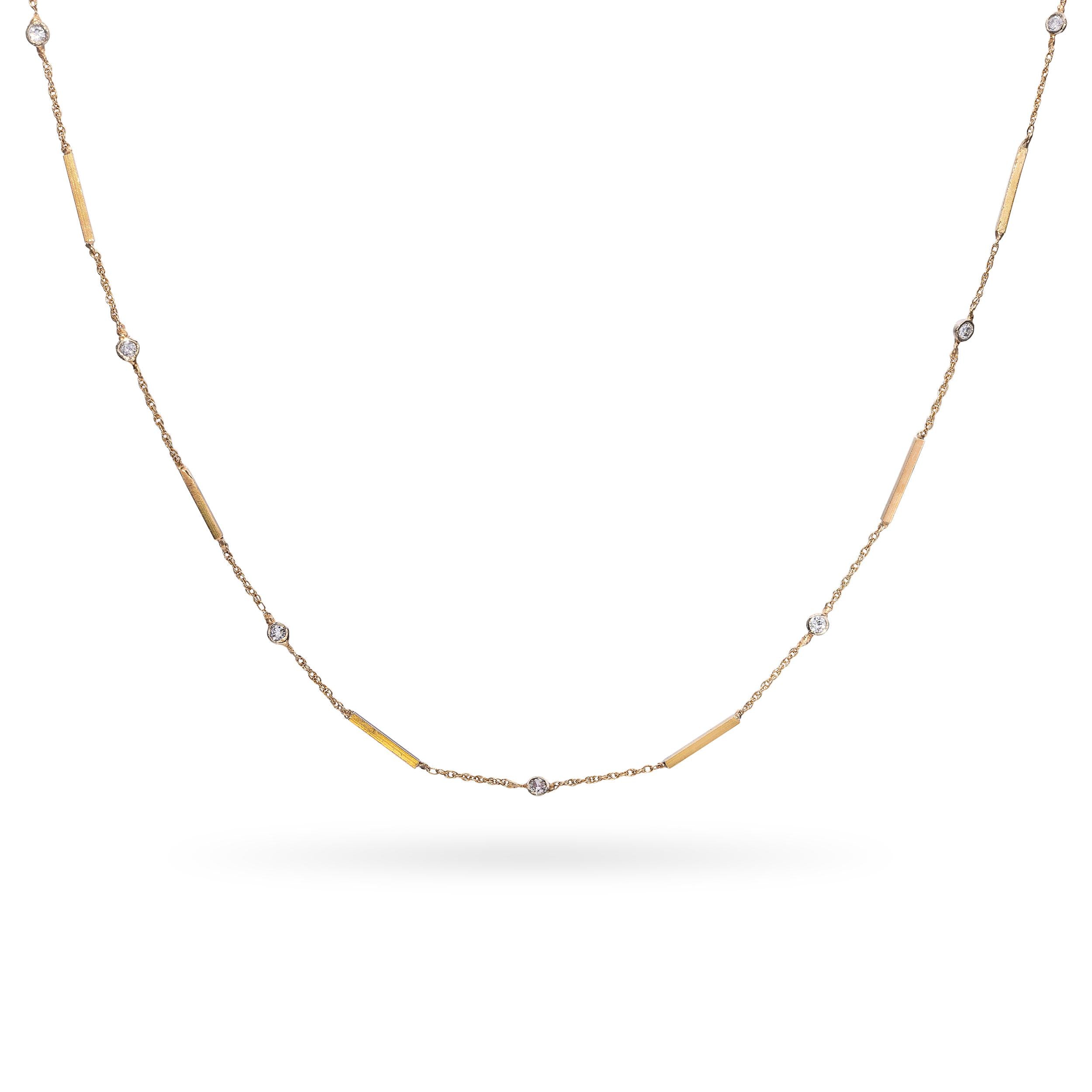Vintage 14k Yellow Gold Diamond Station Necklace