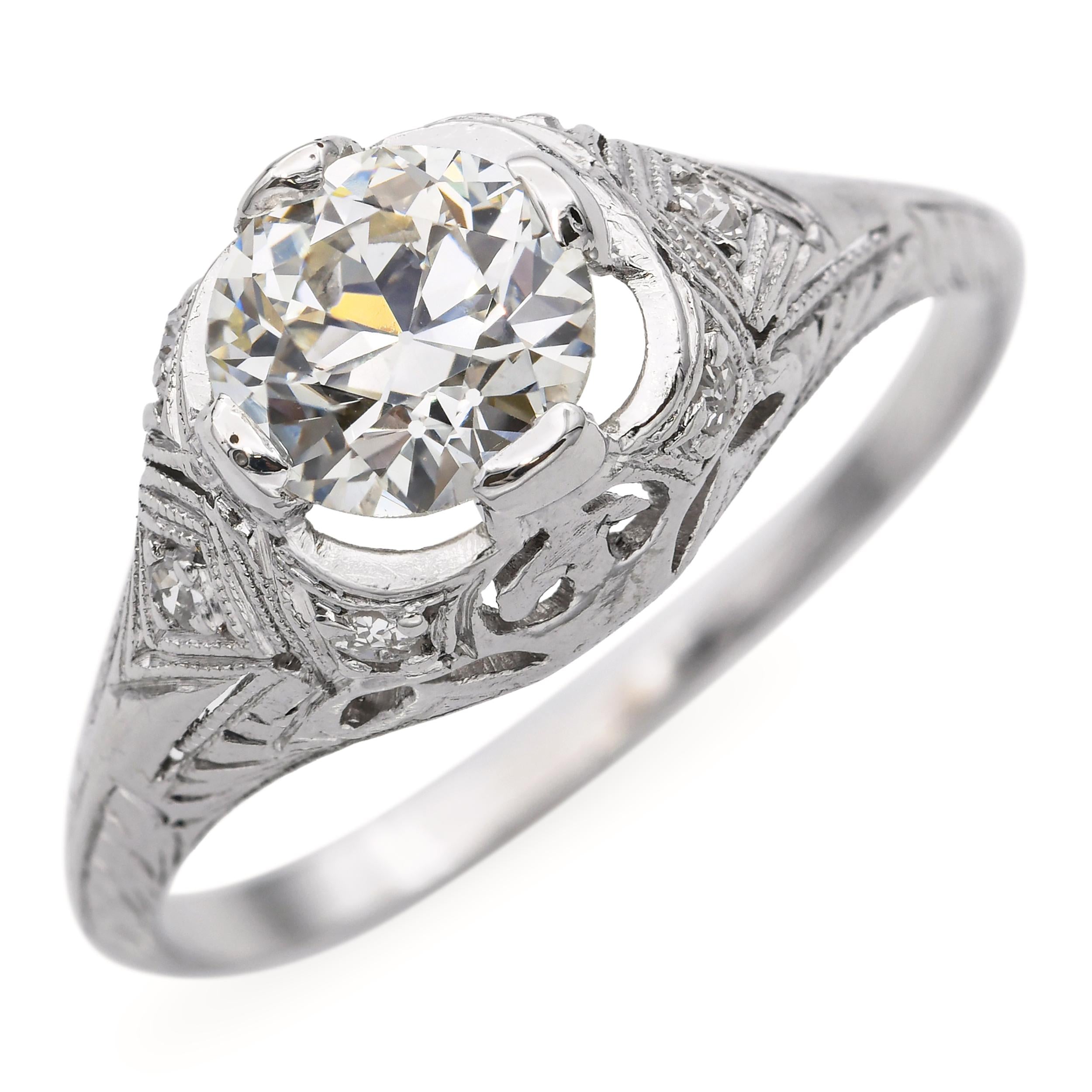 Antique Platinum 0.91ct L SI1 Diamond Engagement Ring GIA