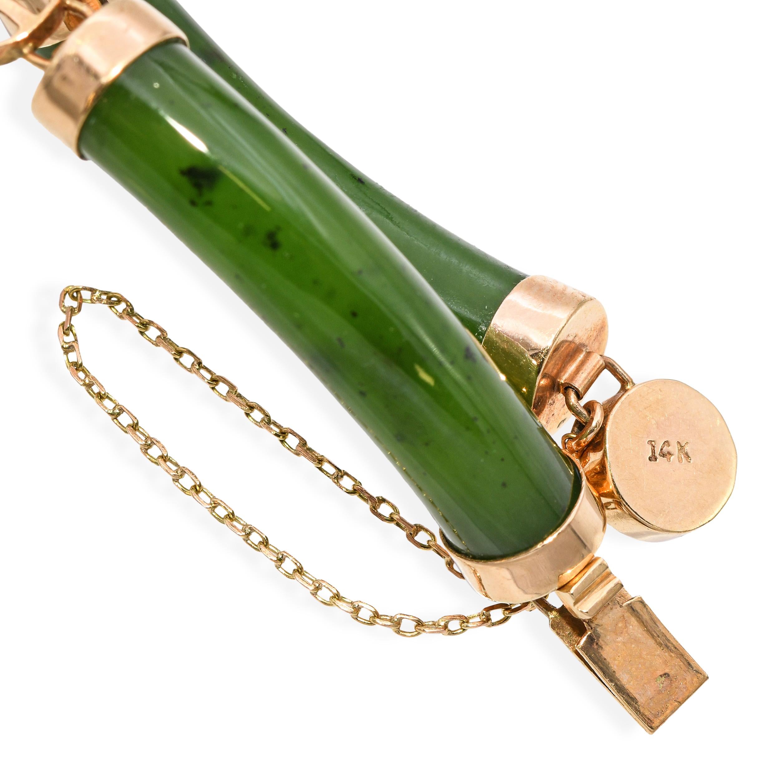 Vintage 14k Yellow Gold Jade Hinge Bracelet