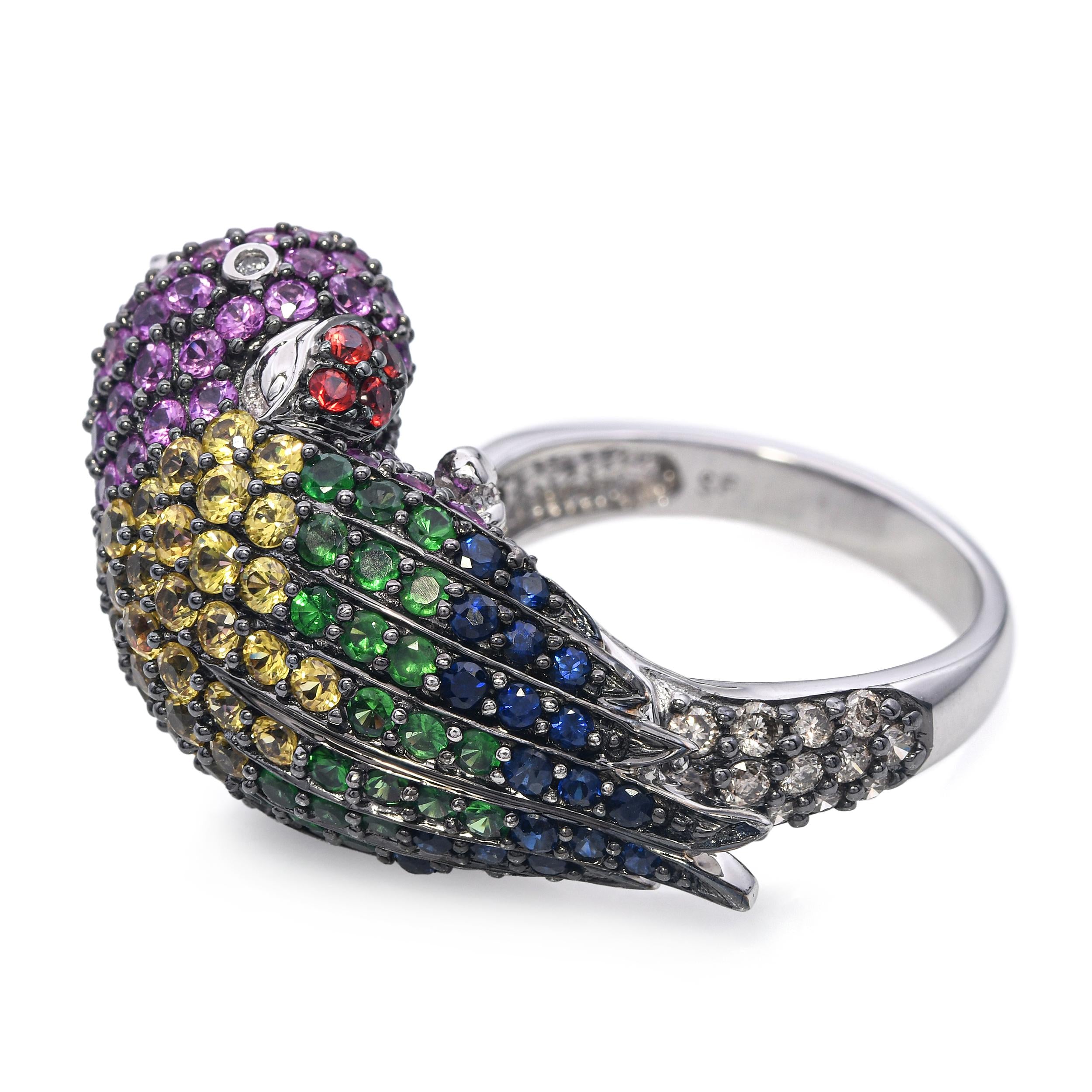 14k White Gold 3.10tcw Multi-Gemstone Parrot Pave Ring