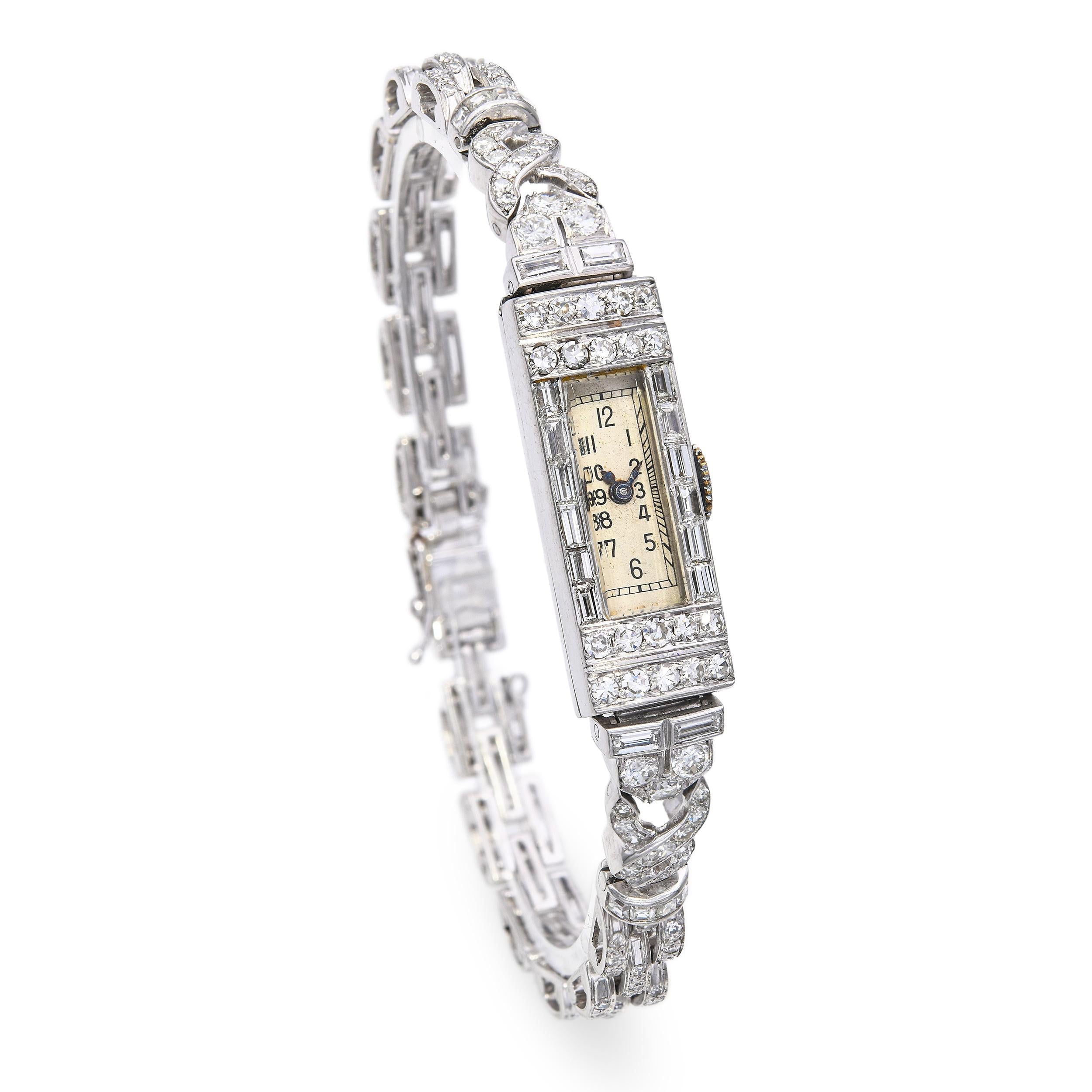 Antique Art Deco Platinum Glycine 4.41tcw Diamond Handwind Ladies Watch