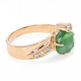 Vintage 22k Yellow Gold Carved Jadeite Frog and Diamond Ring