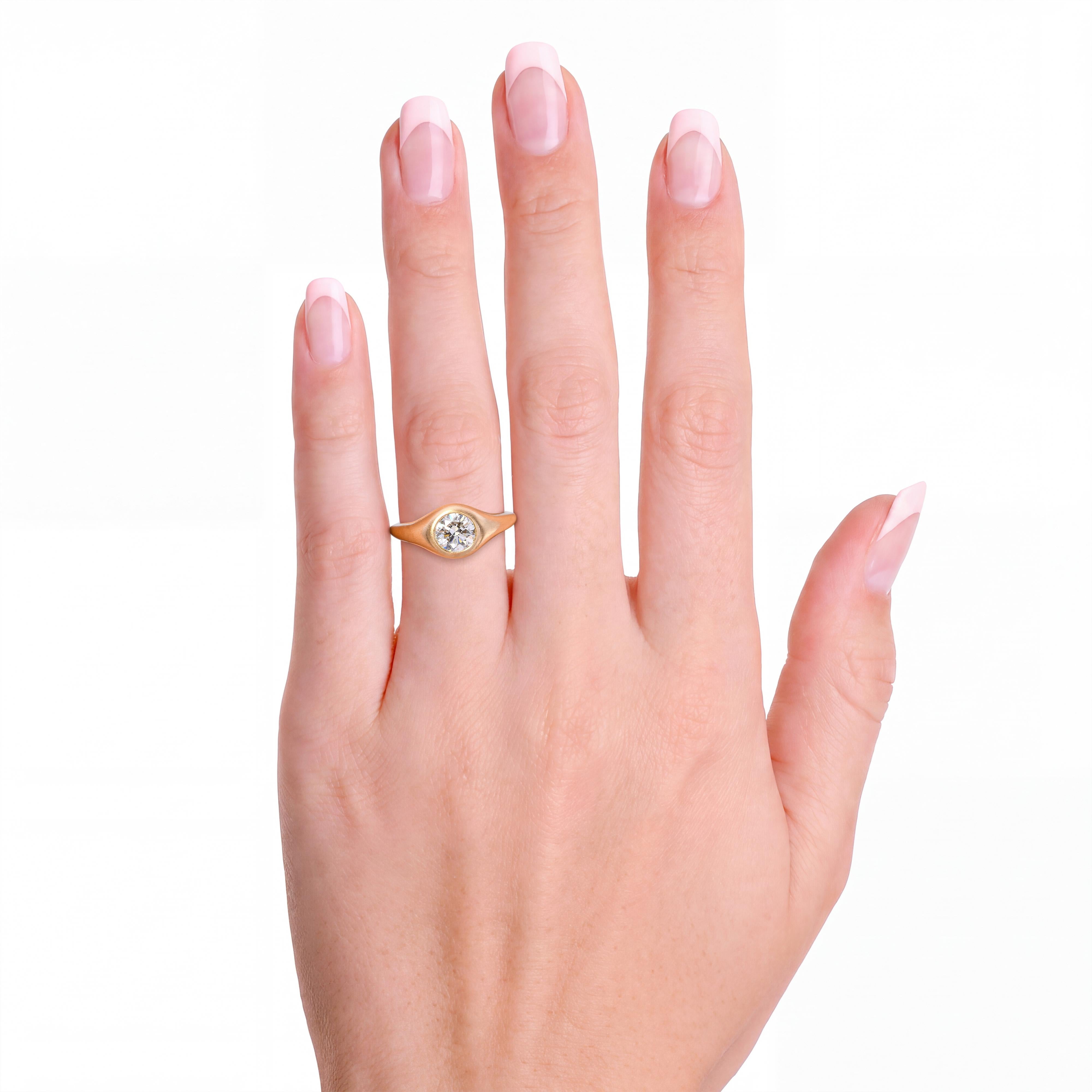 18k Satin Yellow Gold Flush Set GIA 0.96ct G VVS1 Diamond Ring