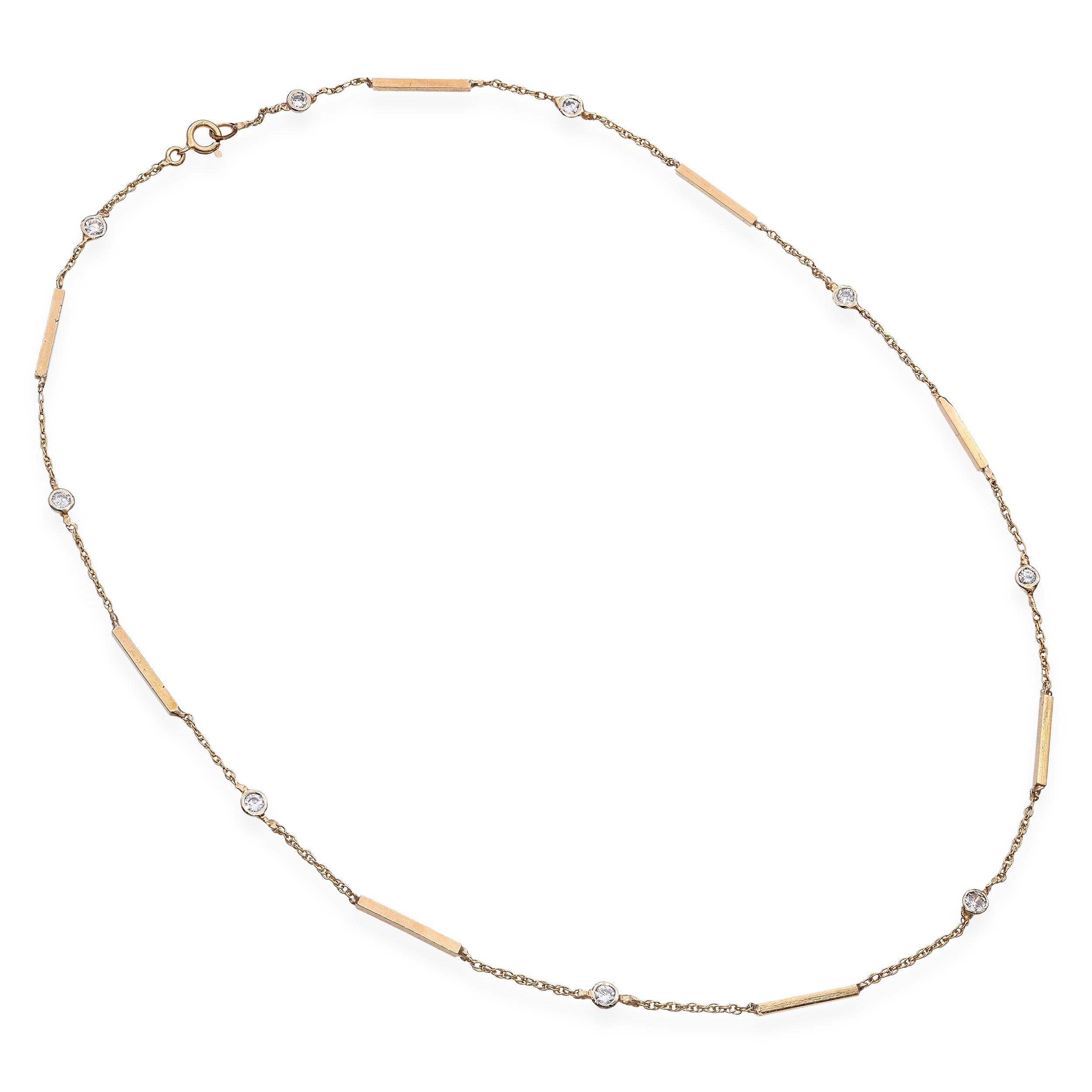 Vintage 14k Yellow Gold Diamond Station Necklace