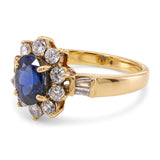 Vintage 18k Yellow Gold Sapphire and Diamond Halo Ring