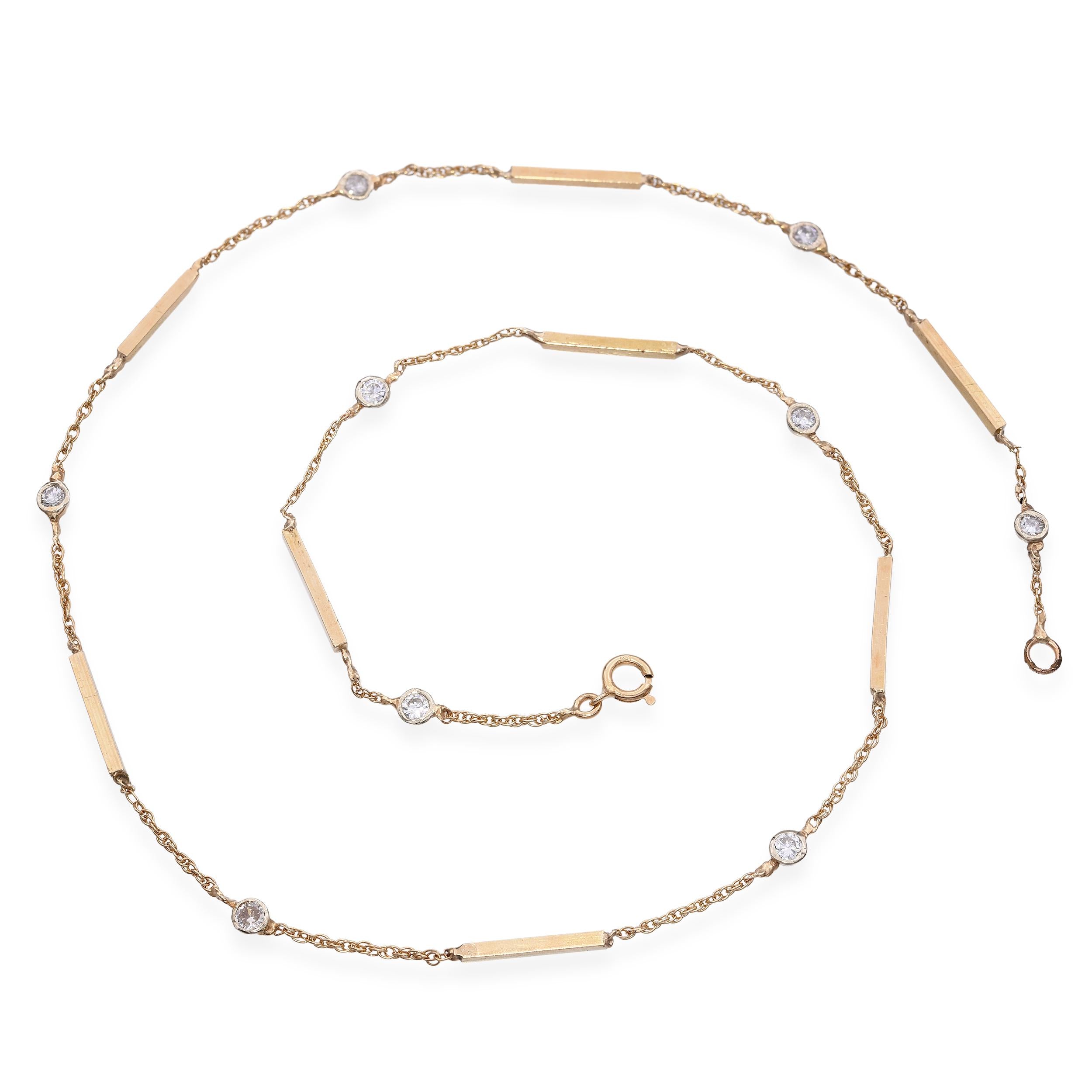 Vintage 14k Yellow Gold Diamond Station Necklace