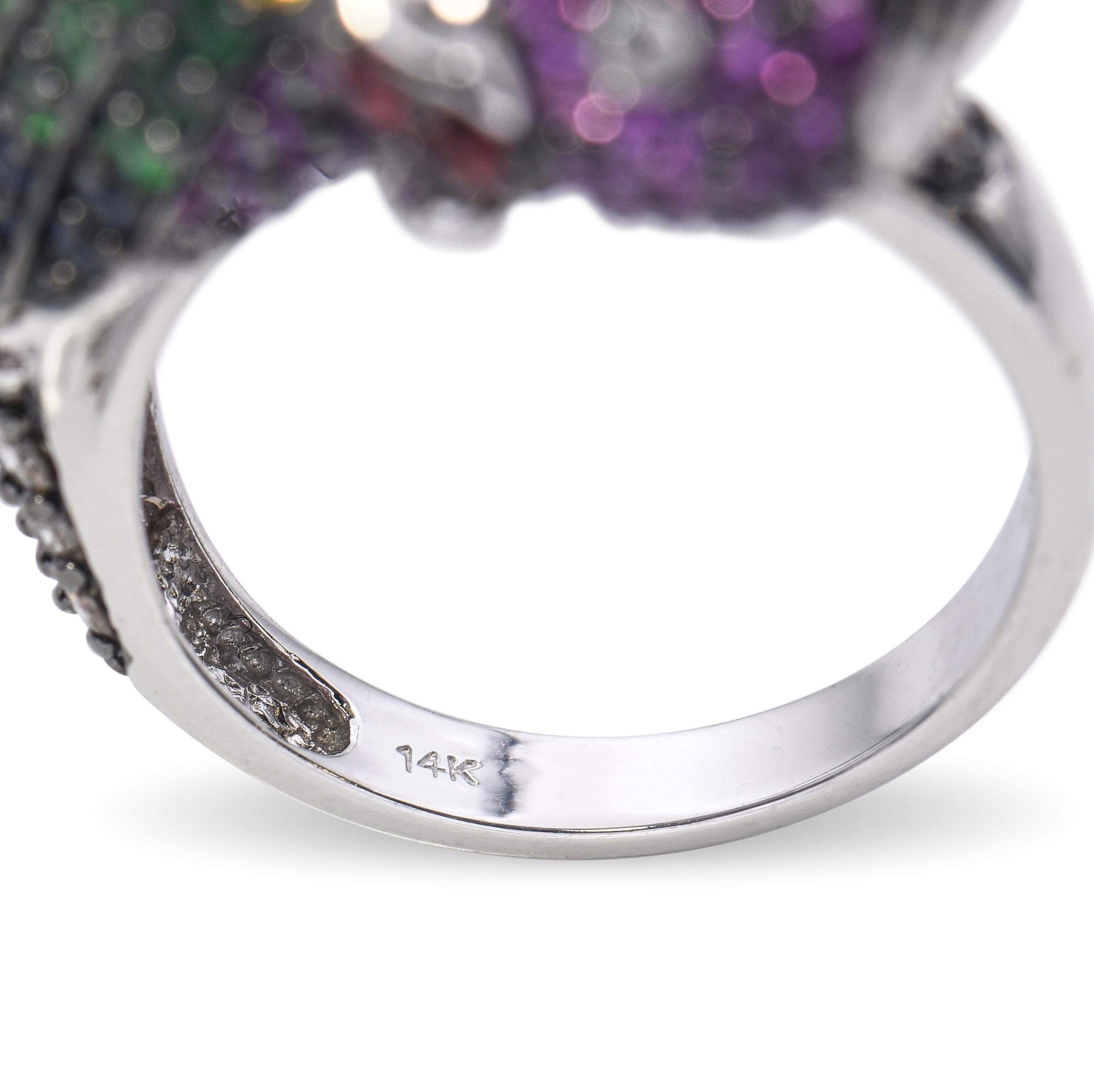 14k White Gold 3.10tcw Multi-Gemstone Parrot Pave Ring