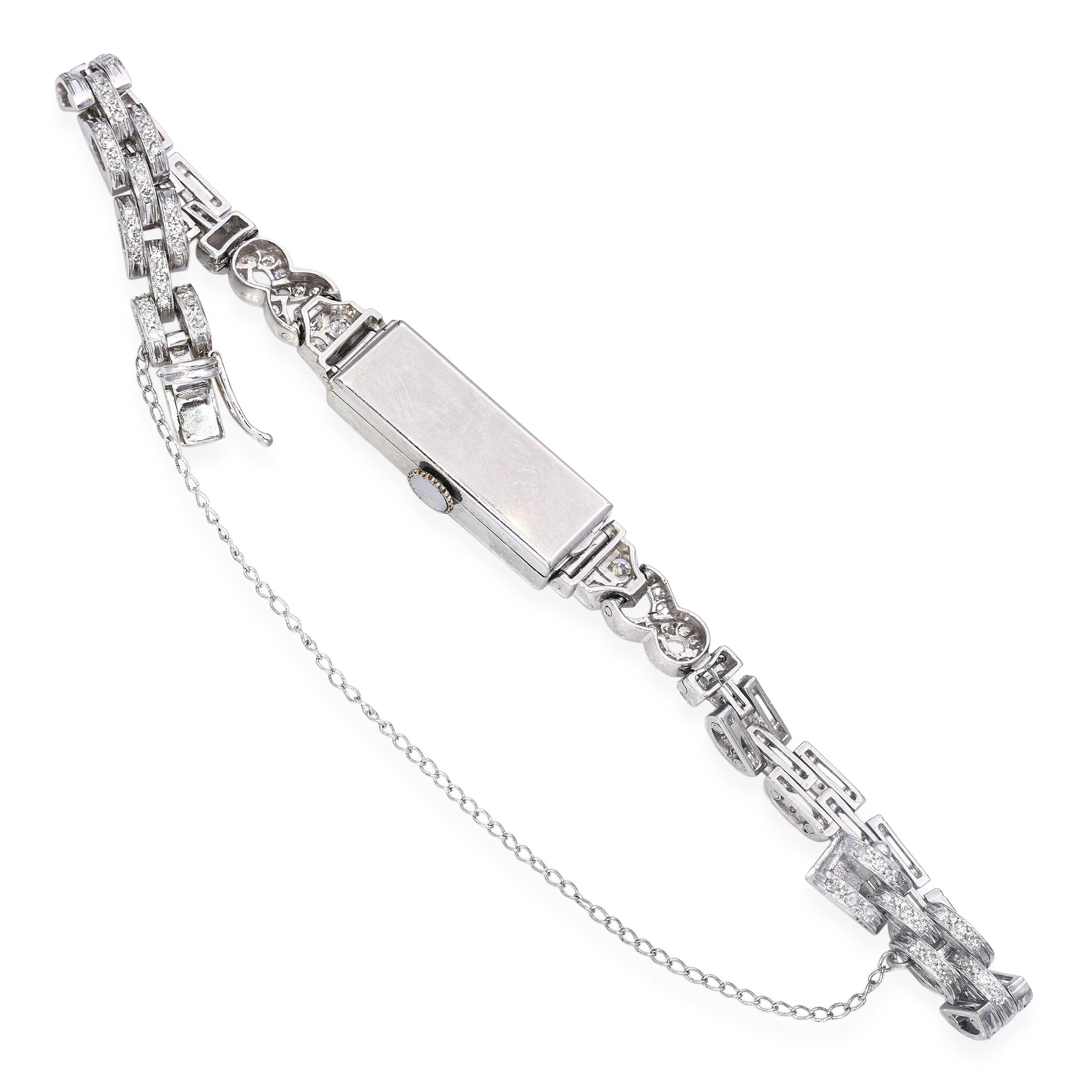 Antique Art Deco Platinum Glycine 4.41tcw Diamond Handwind Ladies Watch