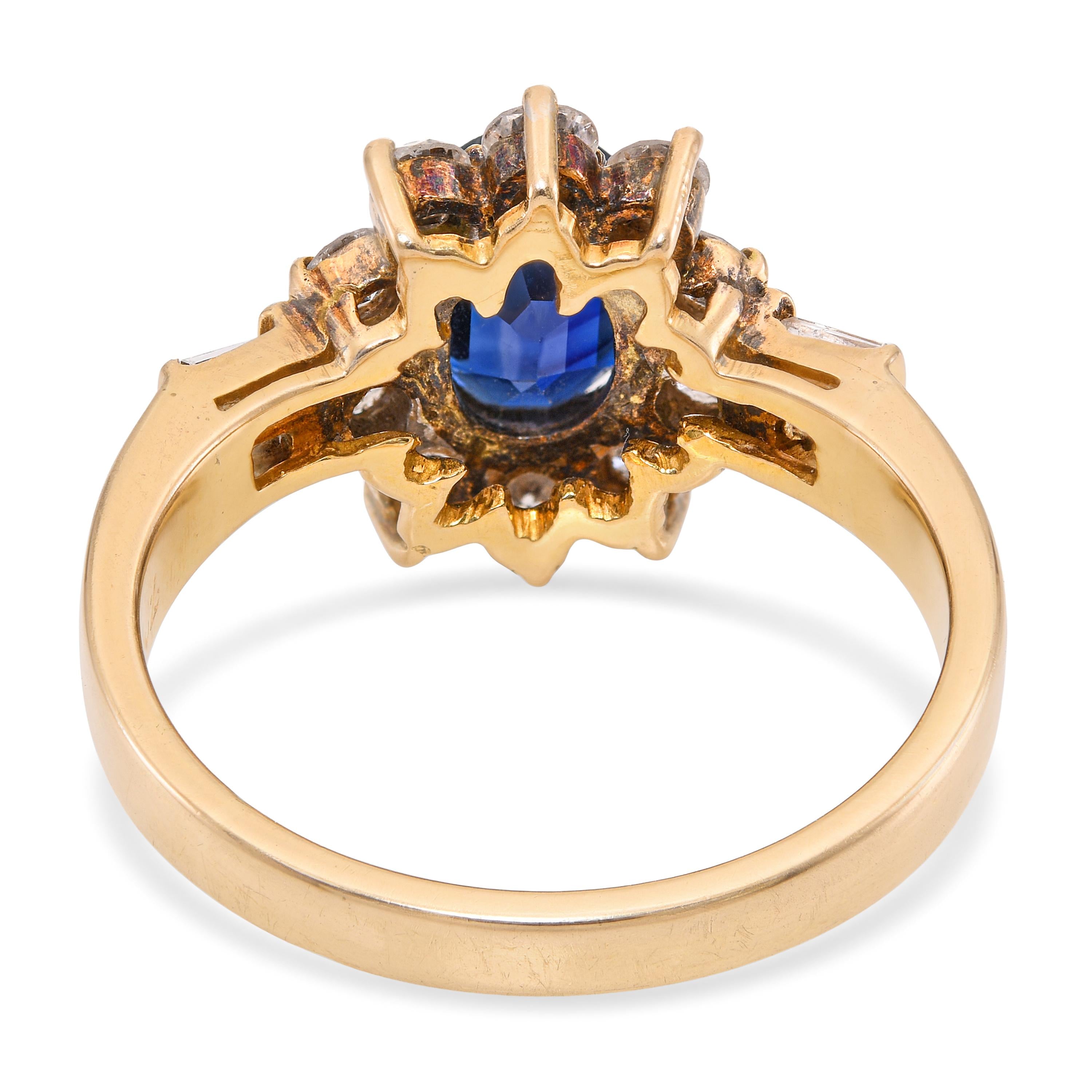 Vintage 18k Yellow Gold Sapphire and Diamond Halo Ring