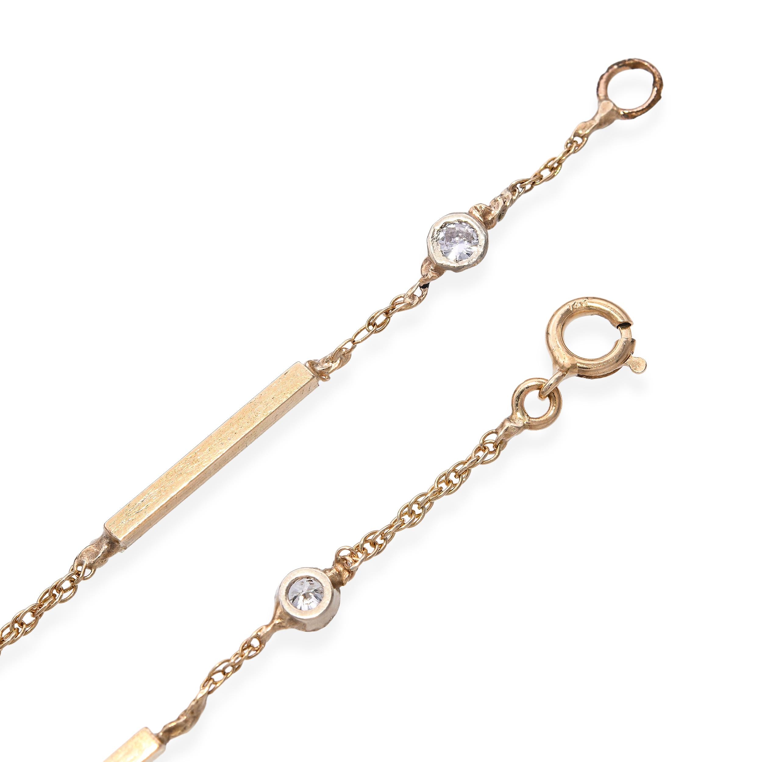 Vintage 14k Yellow Gold Diamond Station Necklace