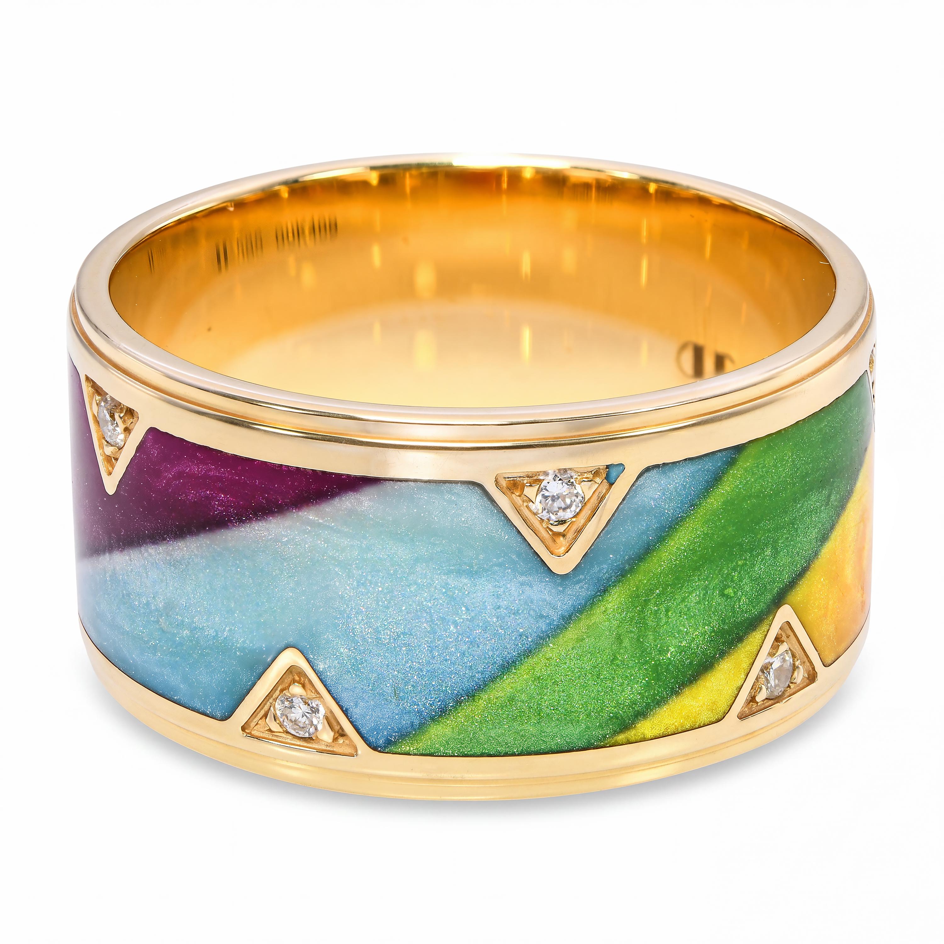 Dora Joyce 14k Yellow Gold Enamel and Diamond Band