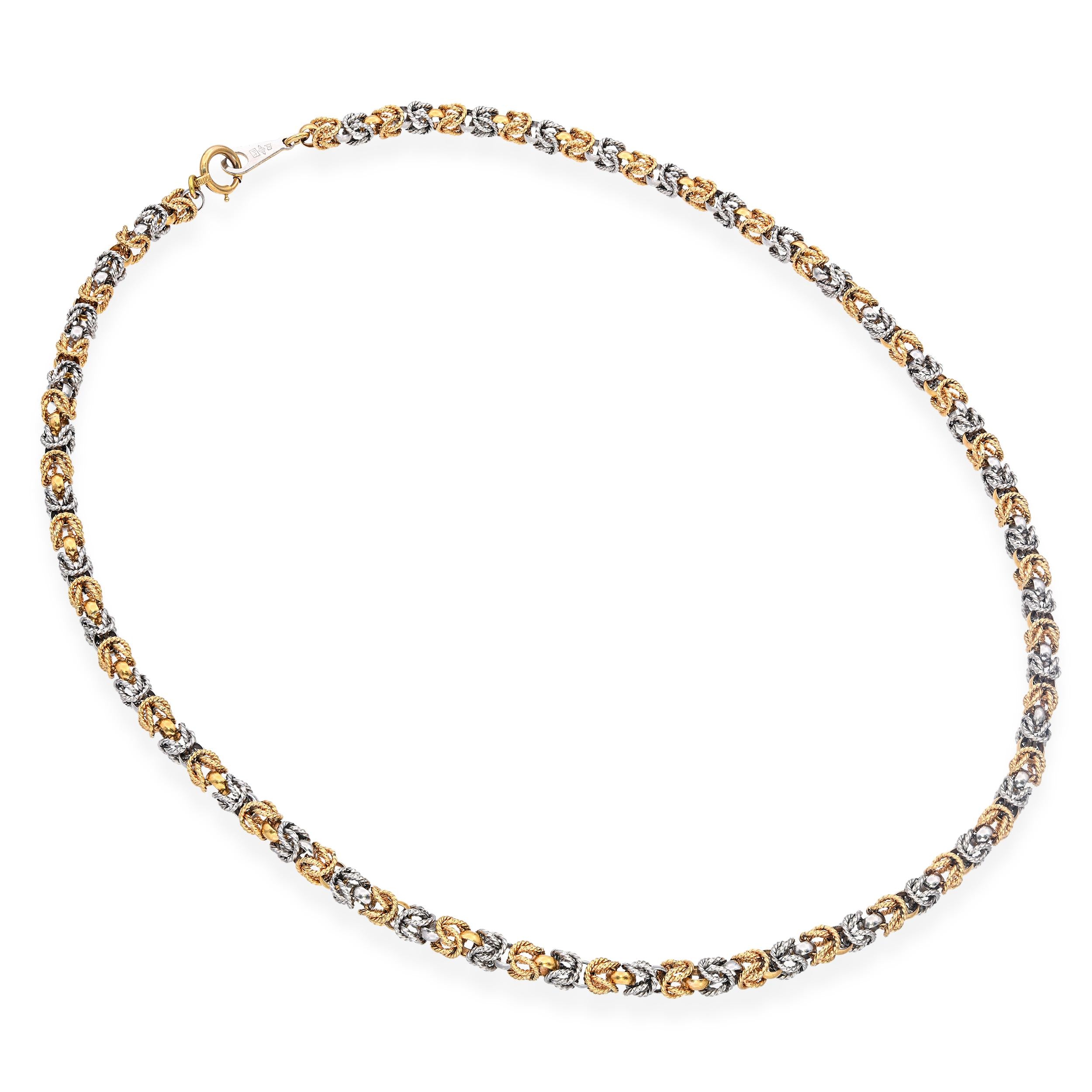 Vintage 18k Yellow Gold and Platinum Braided Byzantine Link Necklace