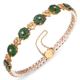 Vintage 18k Yellow Gold Nephrite Jade Donut Link and Diamond Bracelet