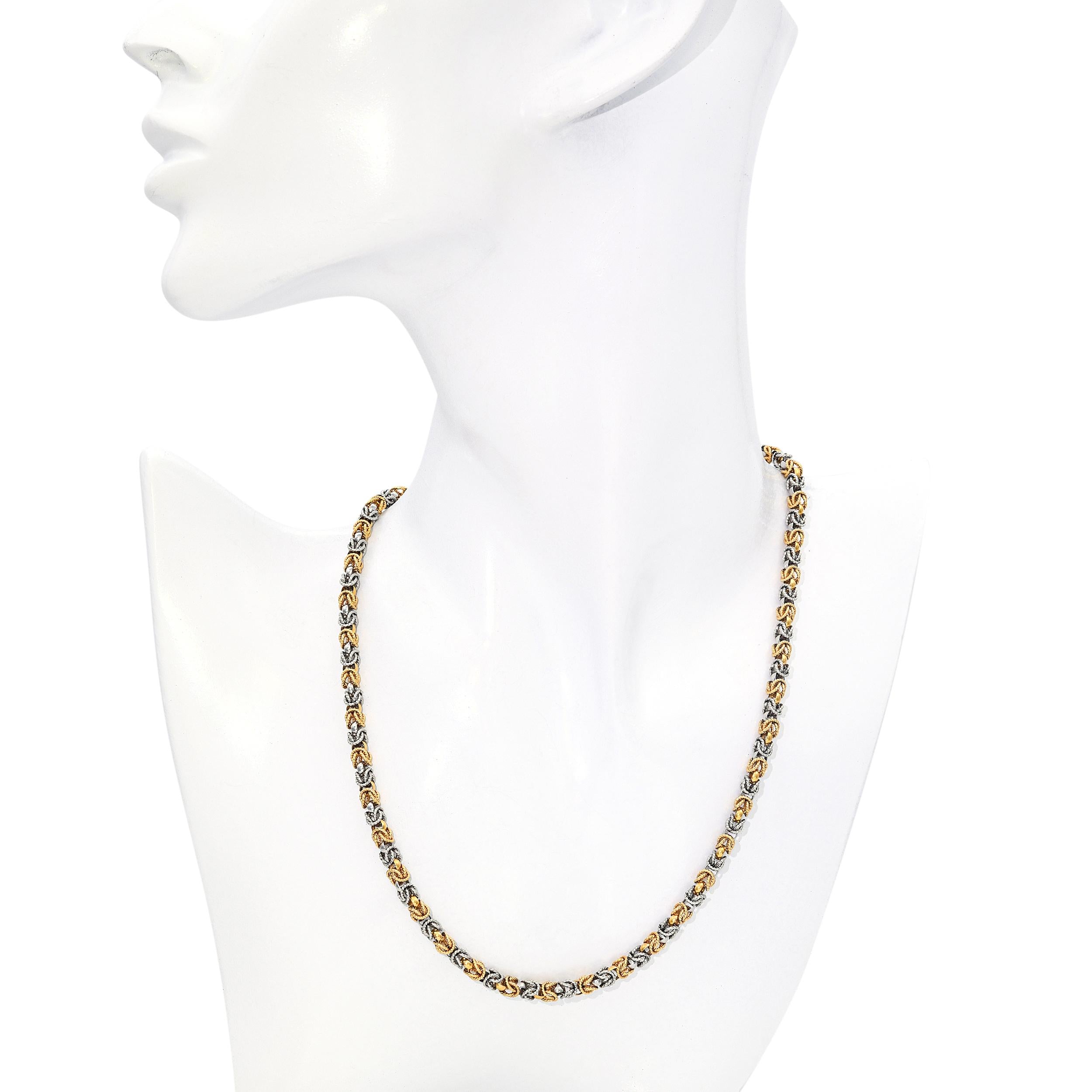 Vintage 18k Yellow Gold and Platinum Braided Byzantine Link Necklace