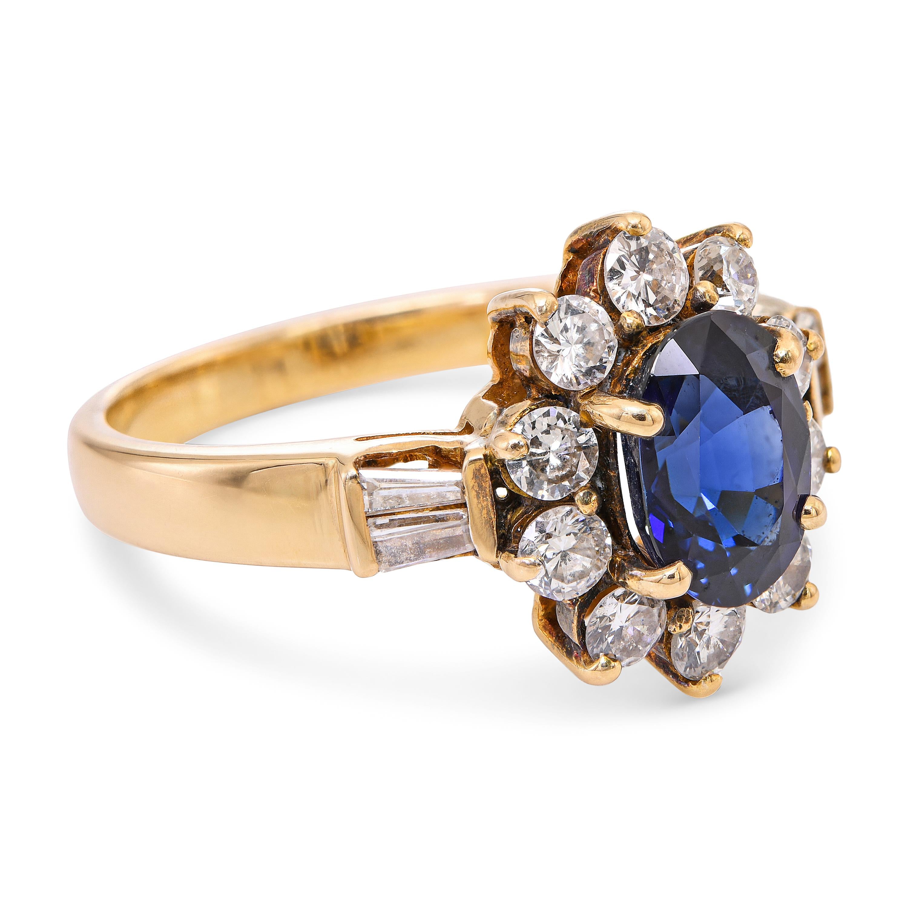 Vintage 18k Yellow Gold Sapphire and Diamond Halo Ring