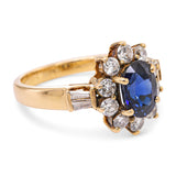 Vintage 18k Yellow Gold Sapphire and Diamond Halo Ring