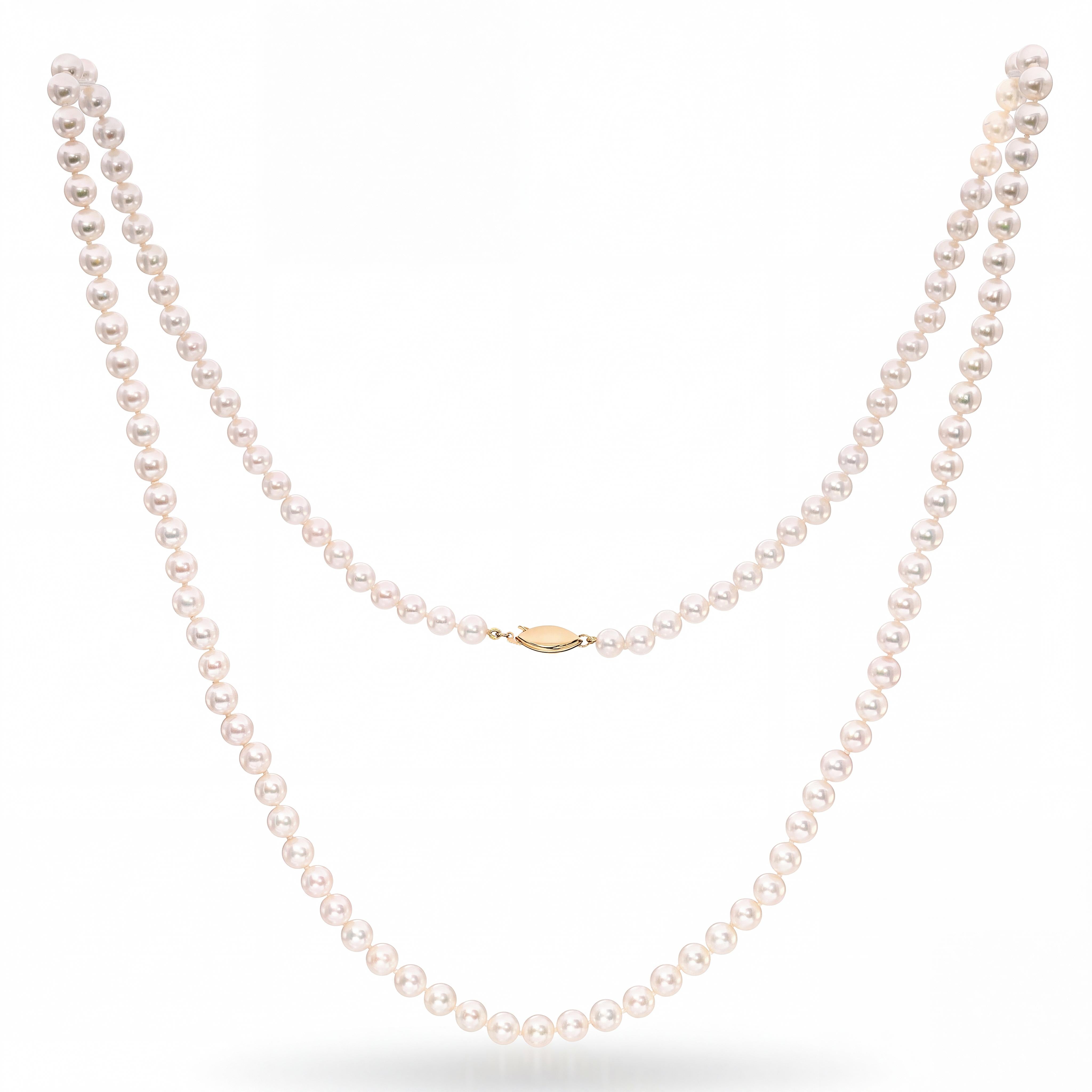 Vintage 14k Yellow Gold Opera Length Akoya Pearl Strand Necklace