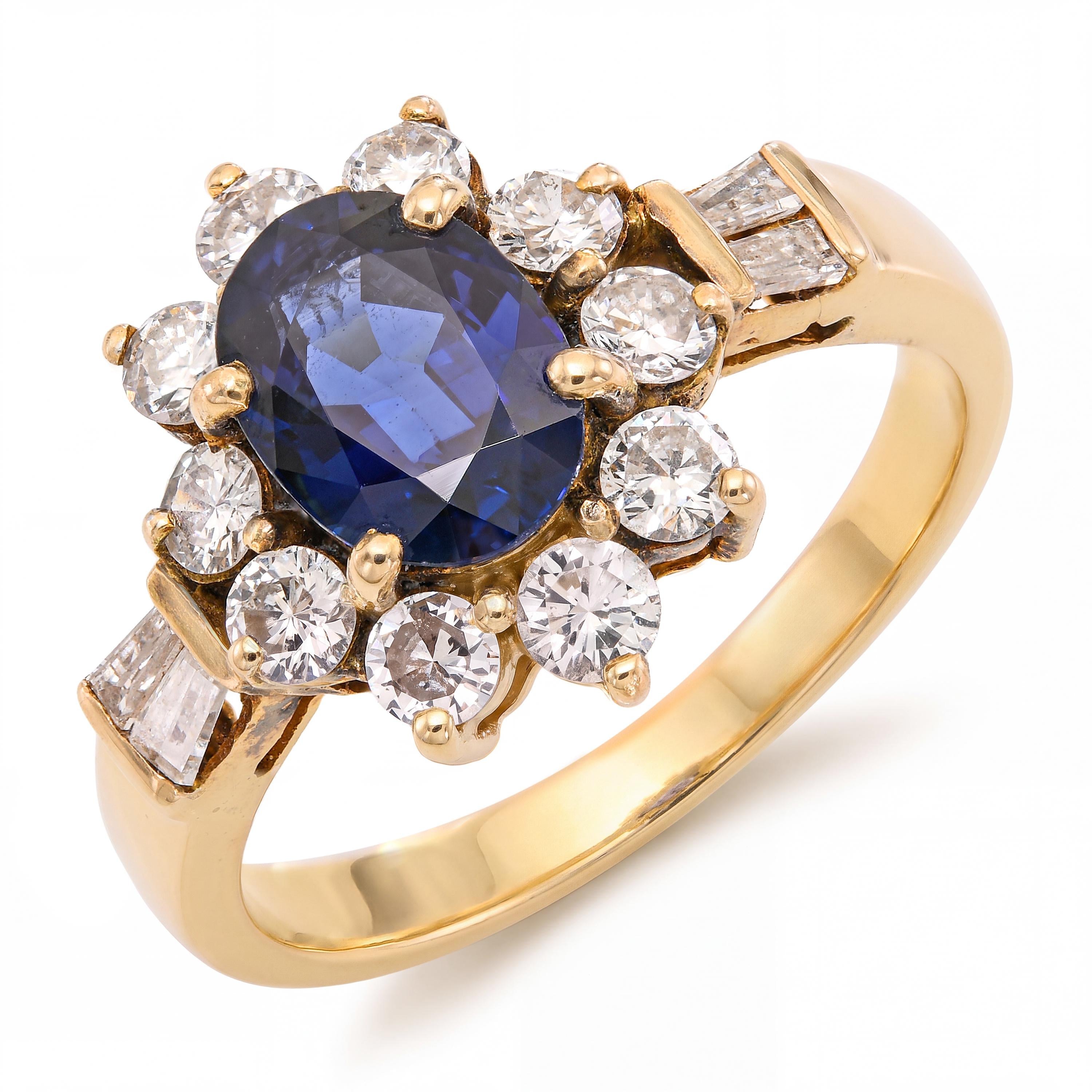 Vintage 18k Yellow Gold Sapphire and Diamond Halo Ring